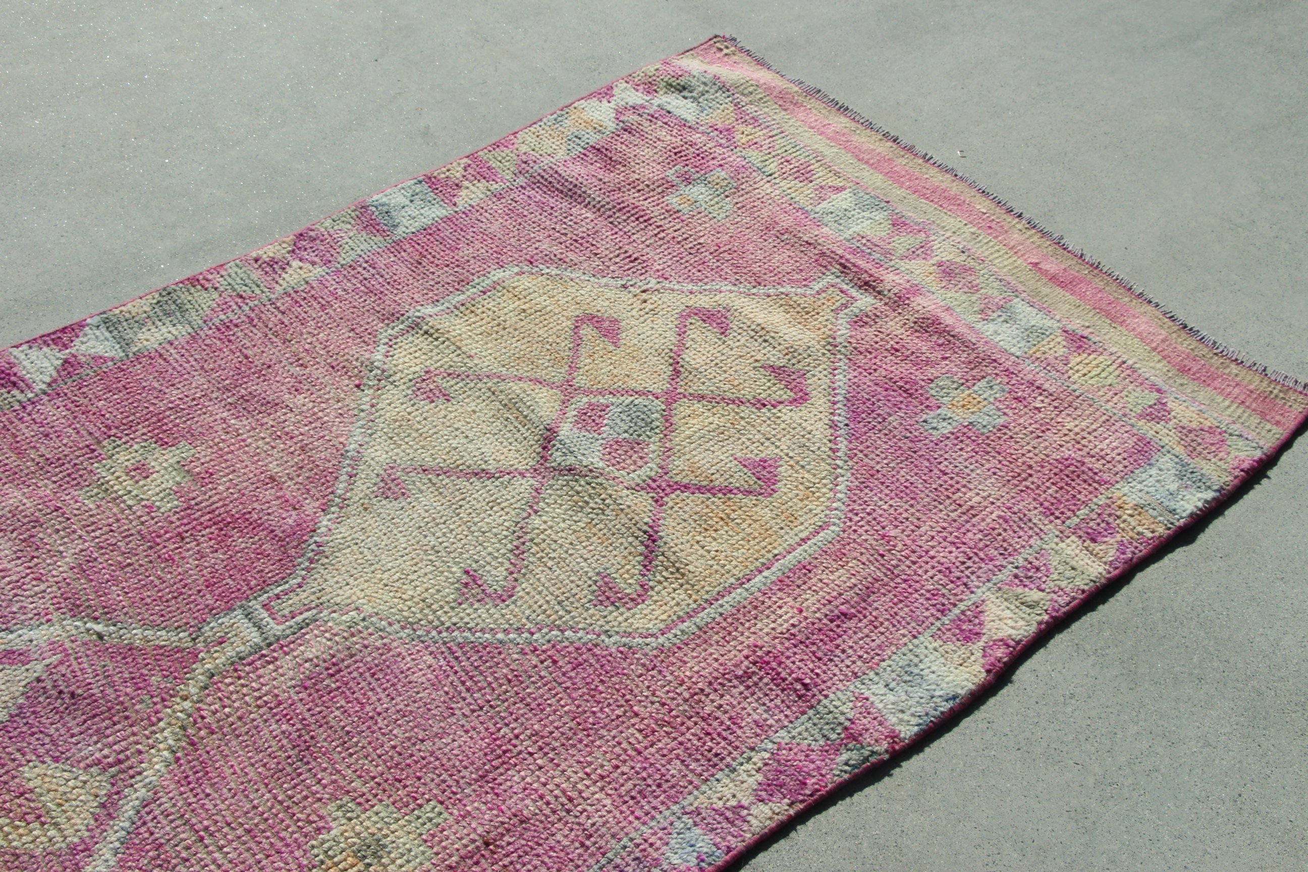 Wool Rug, Turkish Rug, Vintage Runner Rug, Vintage Rugs, 3.1x11.3 ft Runner Rugs, Pink Geometric Rug, Stair Rug, Luxury Rugs, Oriental Rugs