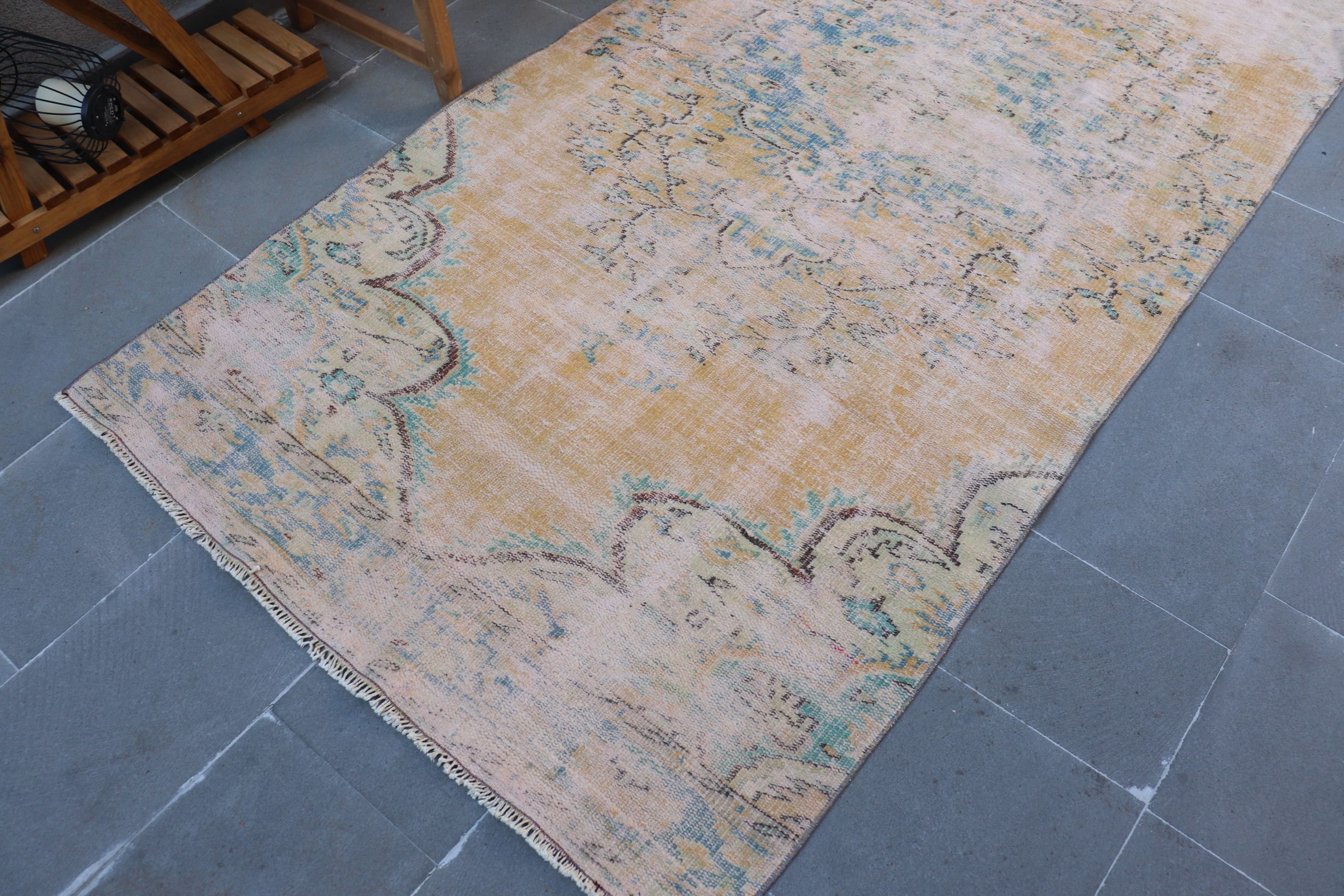 Oriental Rug, Turkish Rugs, Vintage Rugs, Oushak Rugs, Dorm Rug, 4.1x9.2 ft Area Rug, Dining Room Rugs, Orange Oriental Rug, Rugs for Floor