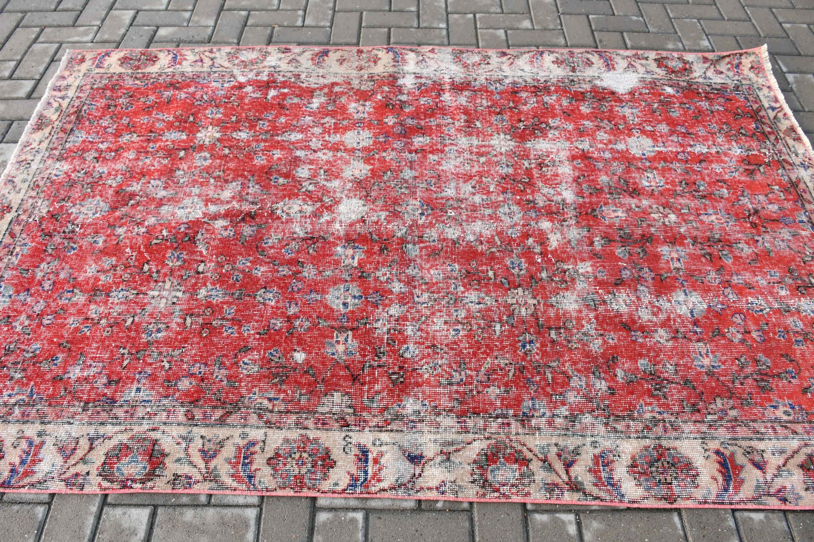 4.9x7.5 ft Area Rug, Aesthetic Rug, Red Anatolian Rug, Rugs for Kitchen, Floor Rug, Turkish Rug, Vintage Rug, Oushak Rugs, Moroccan Rugs