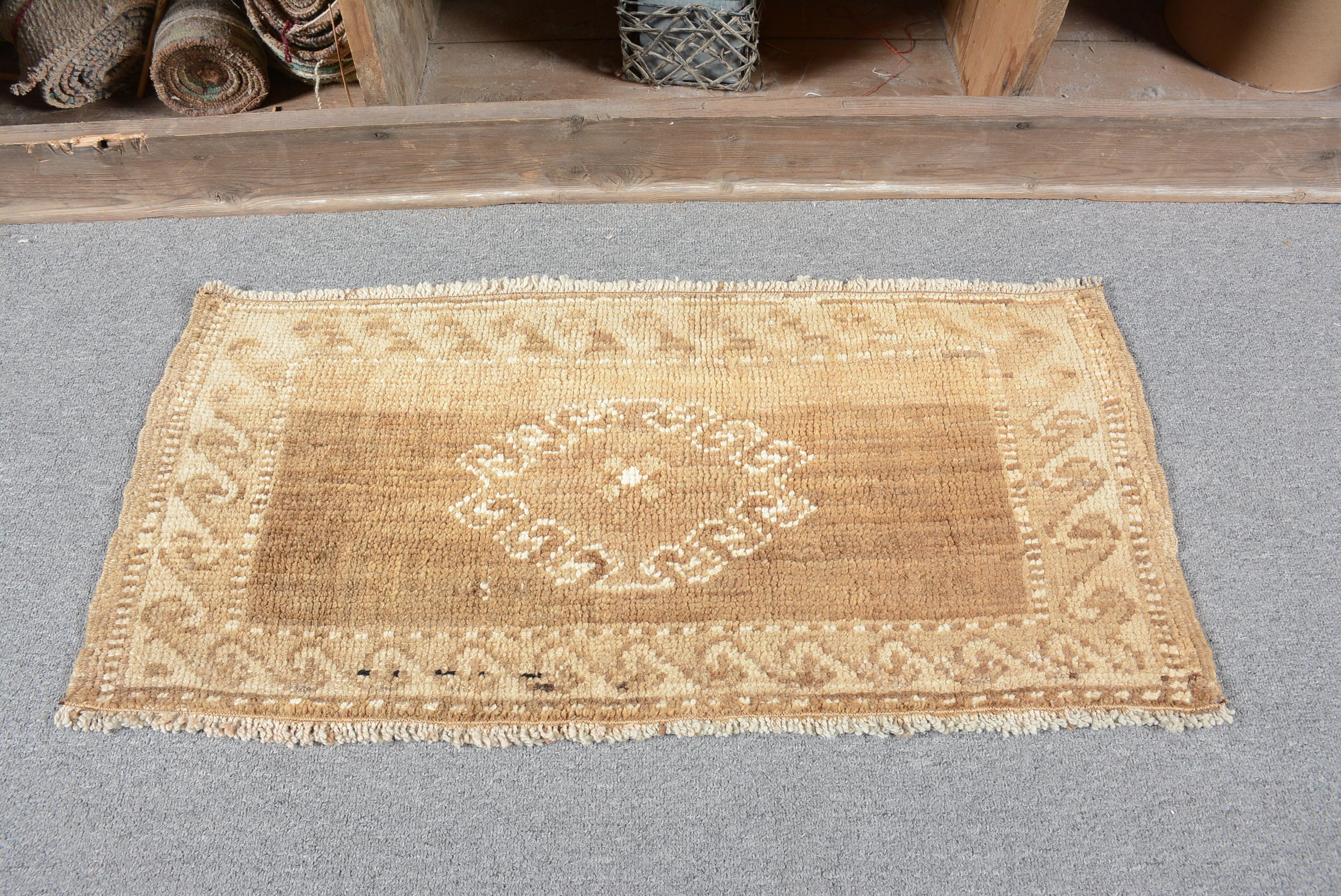 Rugs for Nursery, Floor Rugs, Vintage Rug, Kitchen Rug, Oriental Rug, 1.2x2.6 ft Small Rug, Bedroom Rug, Beige Oushak Rug, Turkish Rug