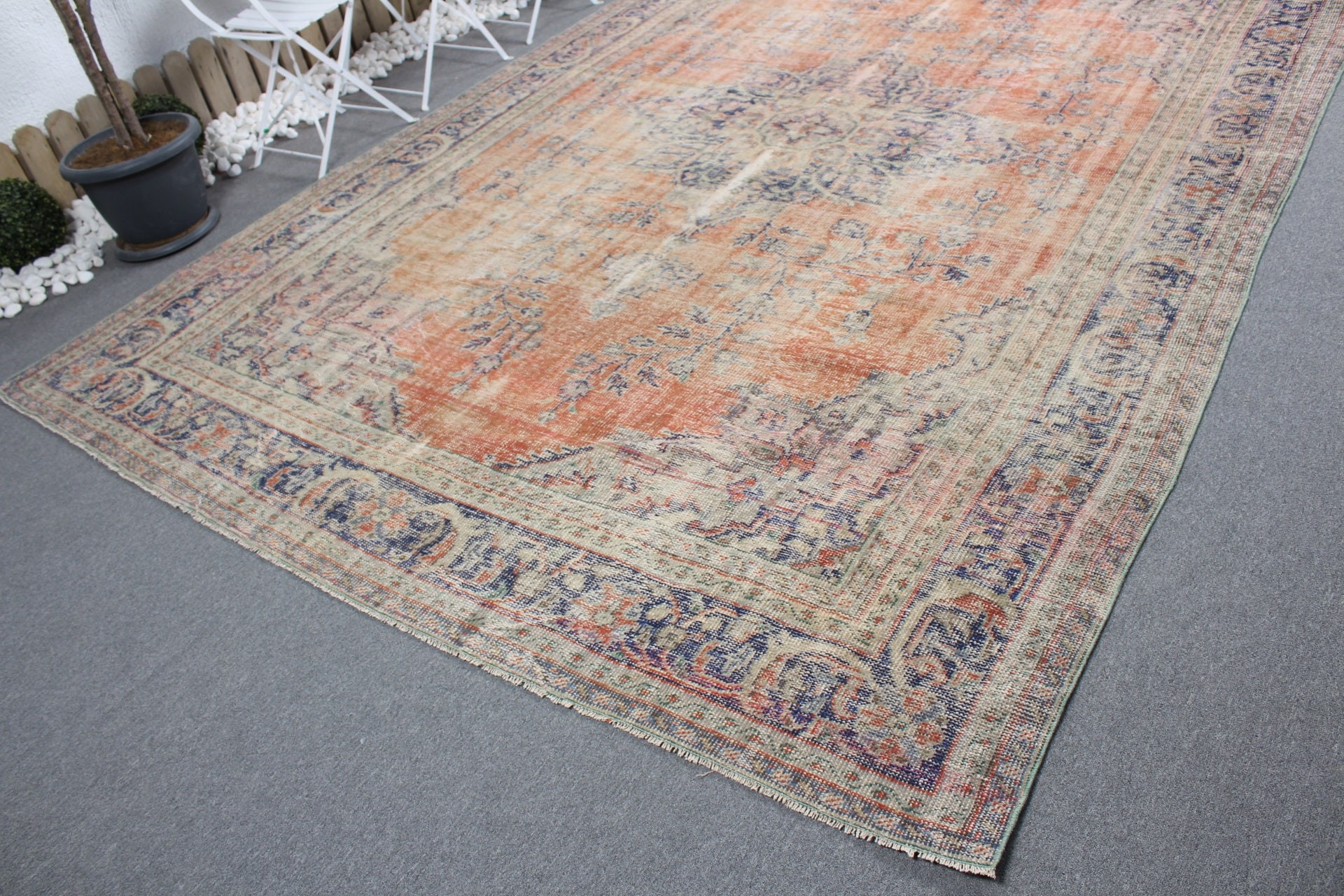 Orange Wool Rug, Office Rug, Kitchen Rugs, Vintage Rugs, Dining Room Rug, Saloon Rug, Turkish Rug, Oriental Rug, 8x11.6 ft Oversize Rug