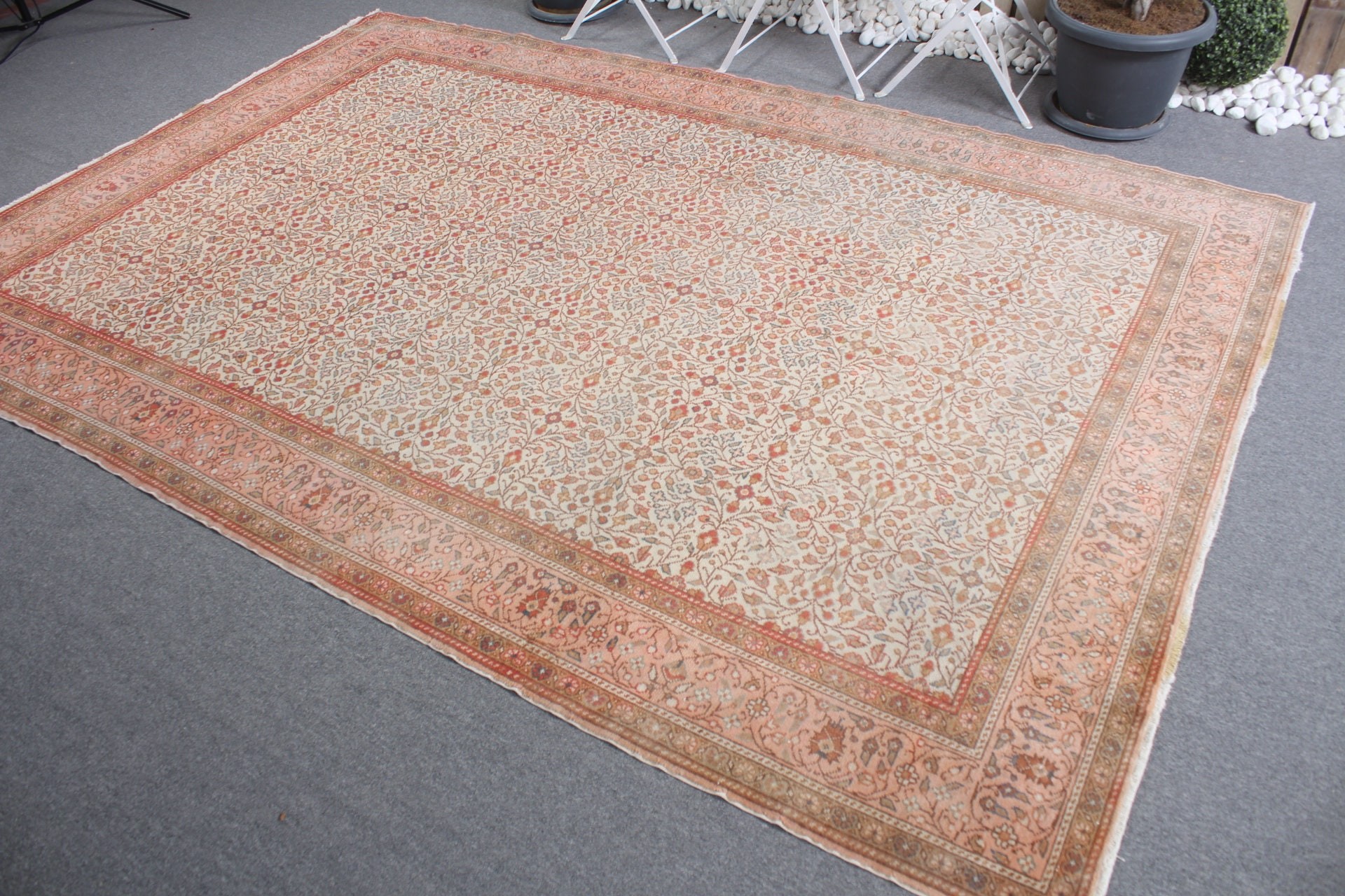 Anadolu Halısı, Eski Halı, Yemek Odası Halısı, Türk Halısı, Bej Anadolu Halısı, 6.5x9.5 ft Büyük Halı, Fas Halısı, Vintage Halı, Oturma Odası Halısı