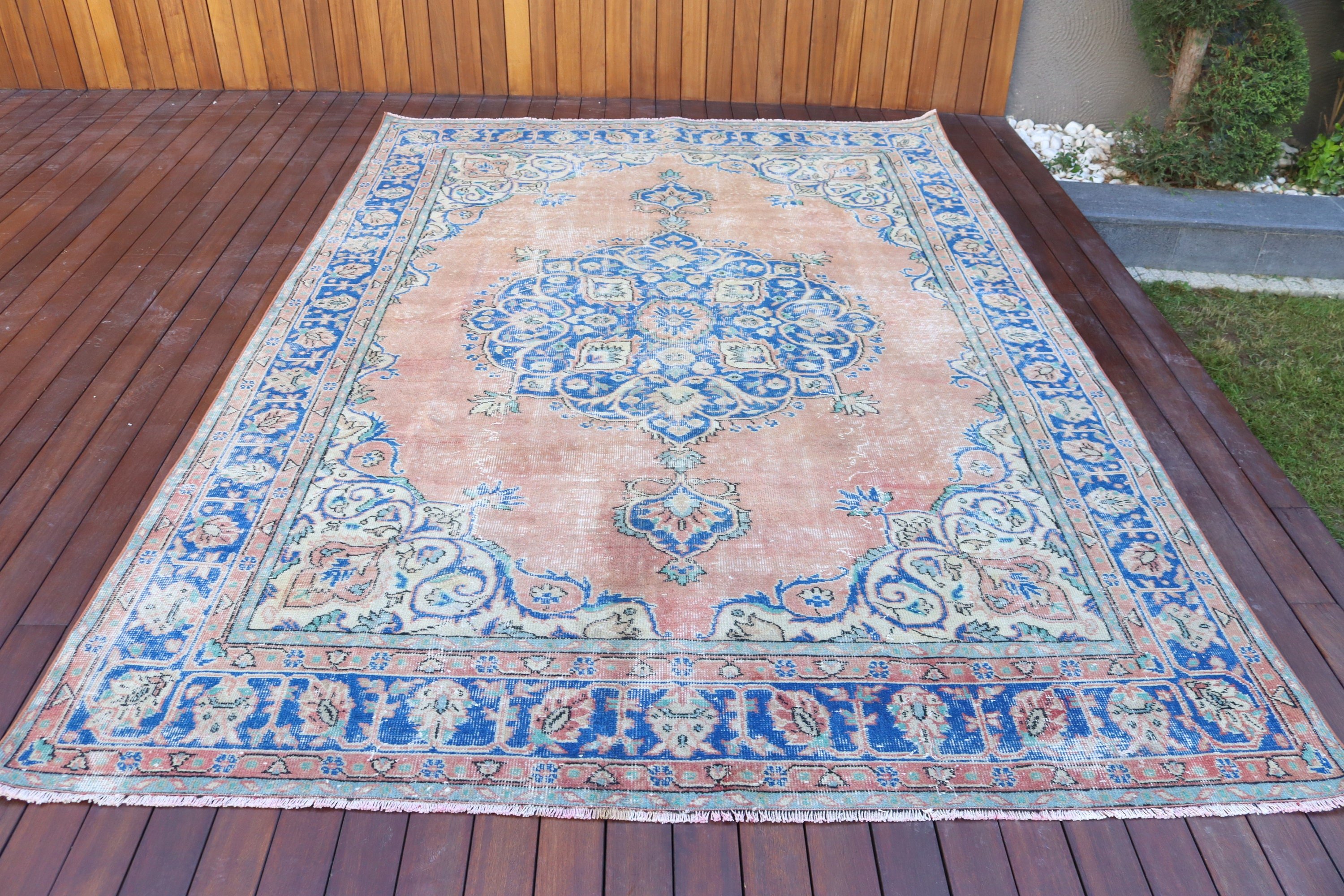 Türk Halısı, 6.7x9.6 ft Büyük Halı, Oturma Odası Halıları, Fas Halıları, Büyük Oushak Halısı, Yatak Odası Halısı, Vintage Halılar, Kırmızı Ev Dekor Halıları