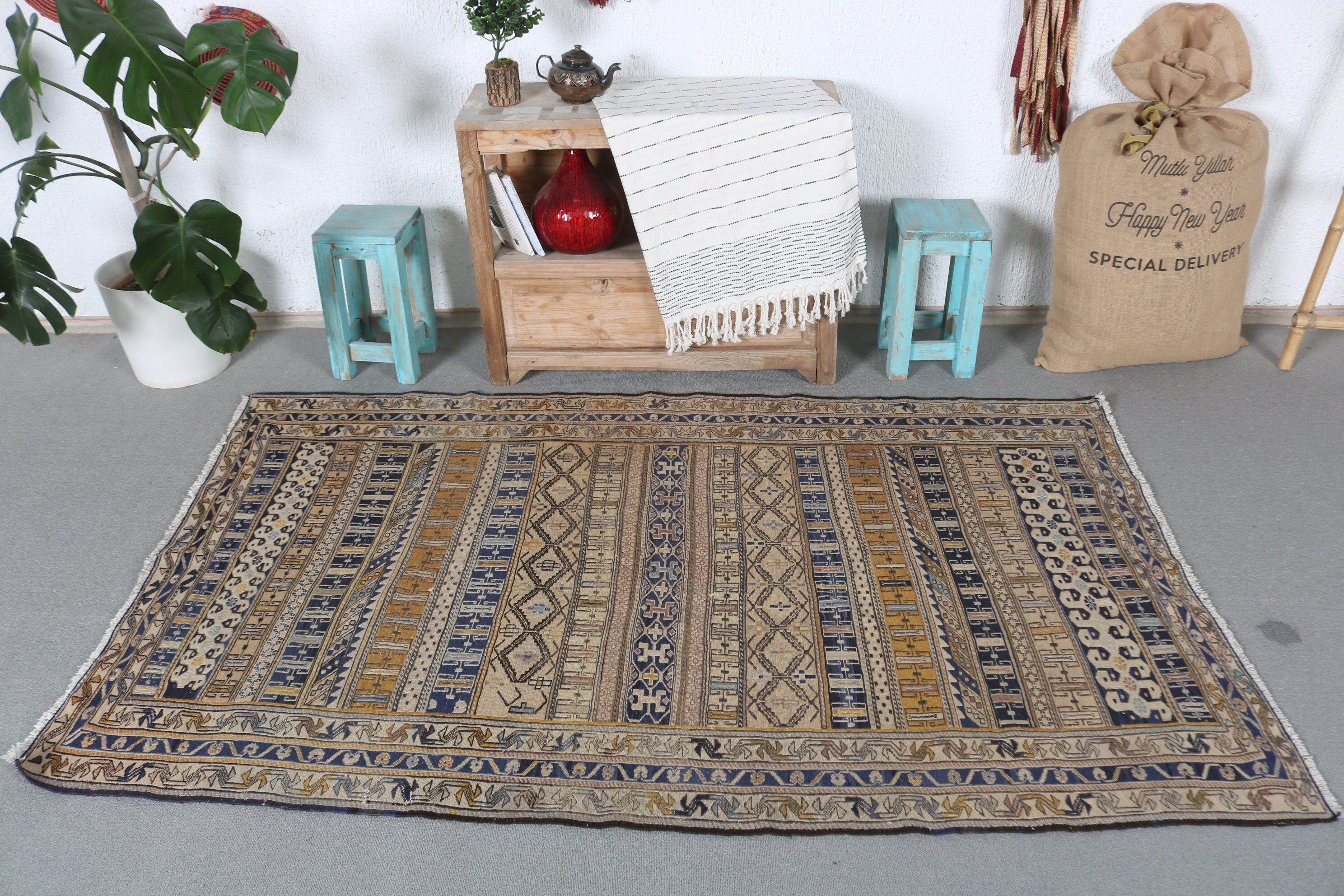 Bedroom Rug, Vintage Rug, Vintage Decor Rug, Rugs for Indoor, Floor Rug, Antique Rugs, Turkish Rug, Blue Kitchen Rug, 3.8x6.5 ft Area Rug