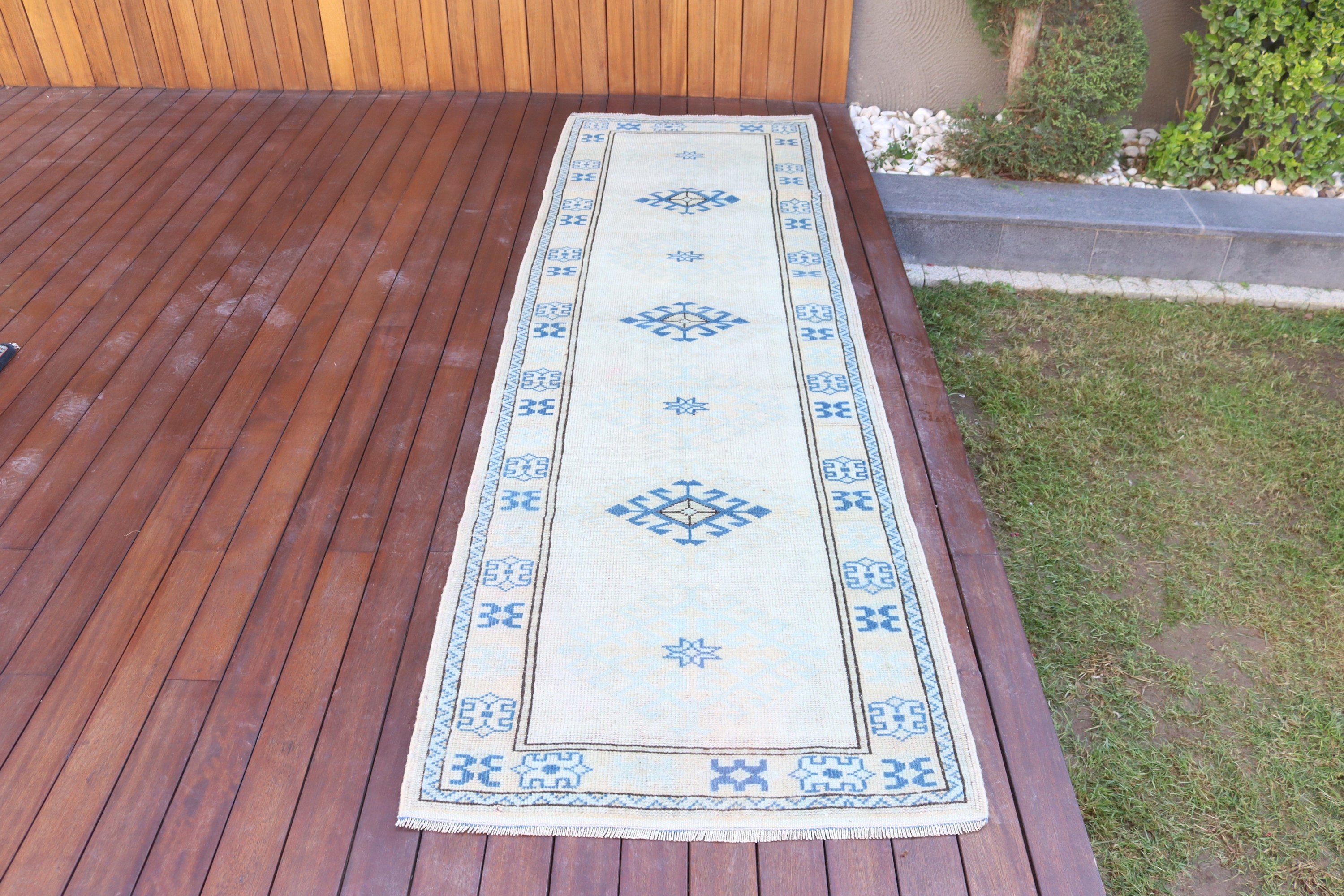 Merdiven Halıları, El Dokuma Halılar, Vintage Halı, Bej El Dokuma Halı, Koridor Halısı, 2.8x9.1 ft Yolluk Halısı, Türk Halıları, Oryantal Halı