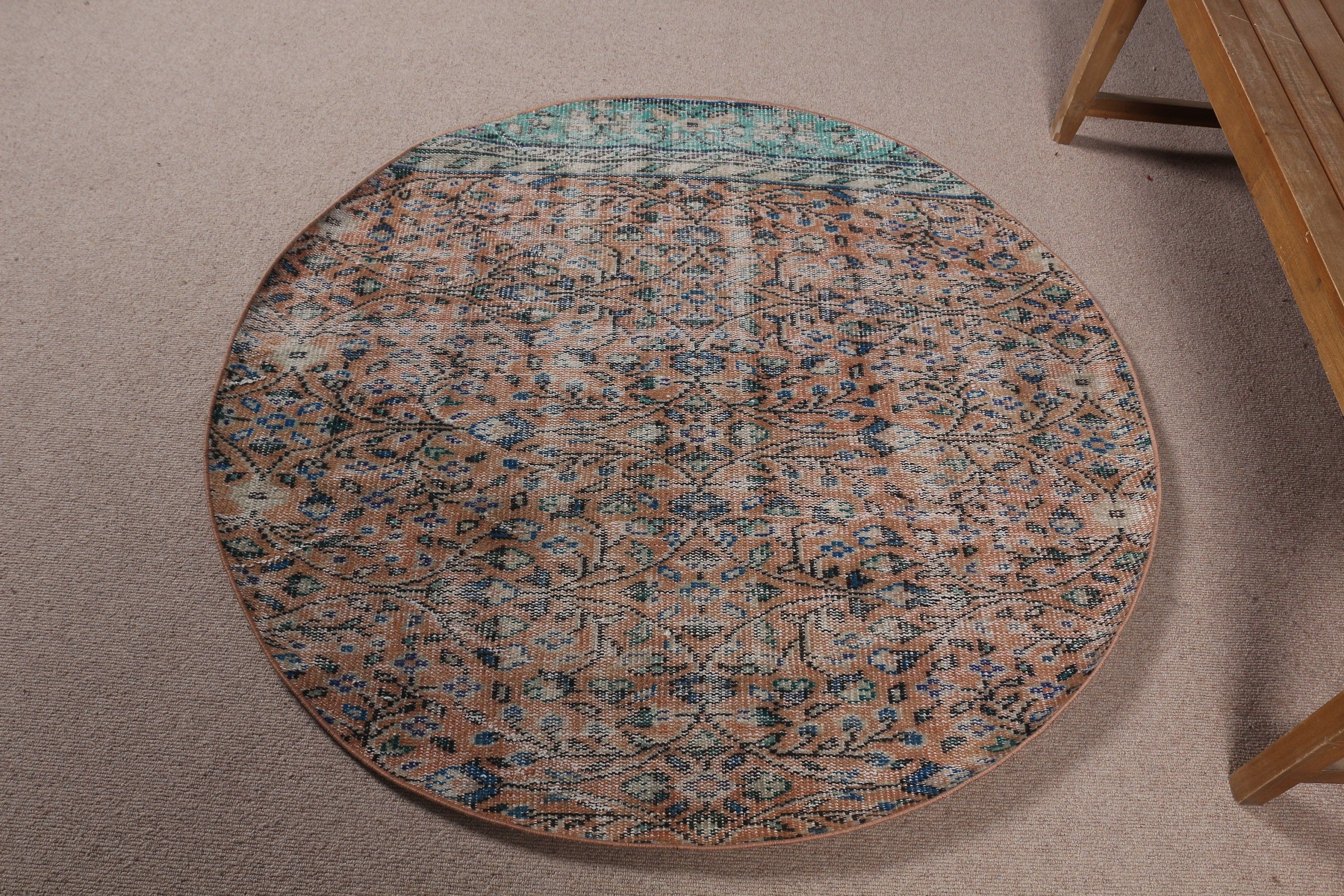 Vintage Halı, Turuncu Ev Dekor Halıları, Giriş Halısı, Mutfak Halısı, Çocuk Odası Halıları, Yatak Odası Halısı, Türk Halısı, Yer Halısı, 4,3x4,3 ft Accent Halı