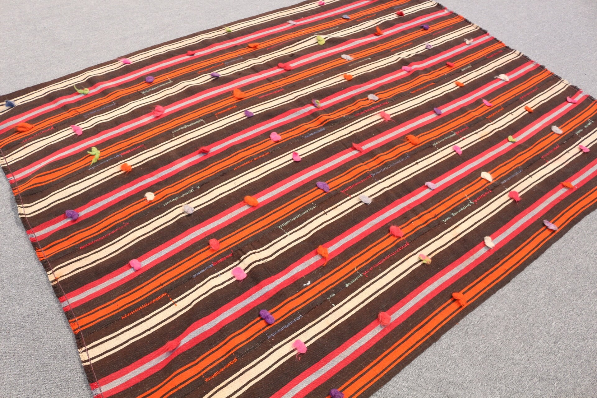 Kilim, Ev Dekorasyonu Halıları, 5.9x7.7 ft Büyük Halı, Salon Halısı, Turuncu Zemin Halısı, Vintage Halılar, Aztek Halıları, Mutfak Halısı, Türk Halısı, Yatak Odası Halıları