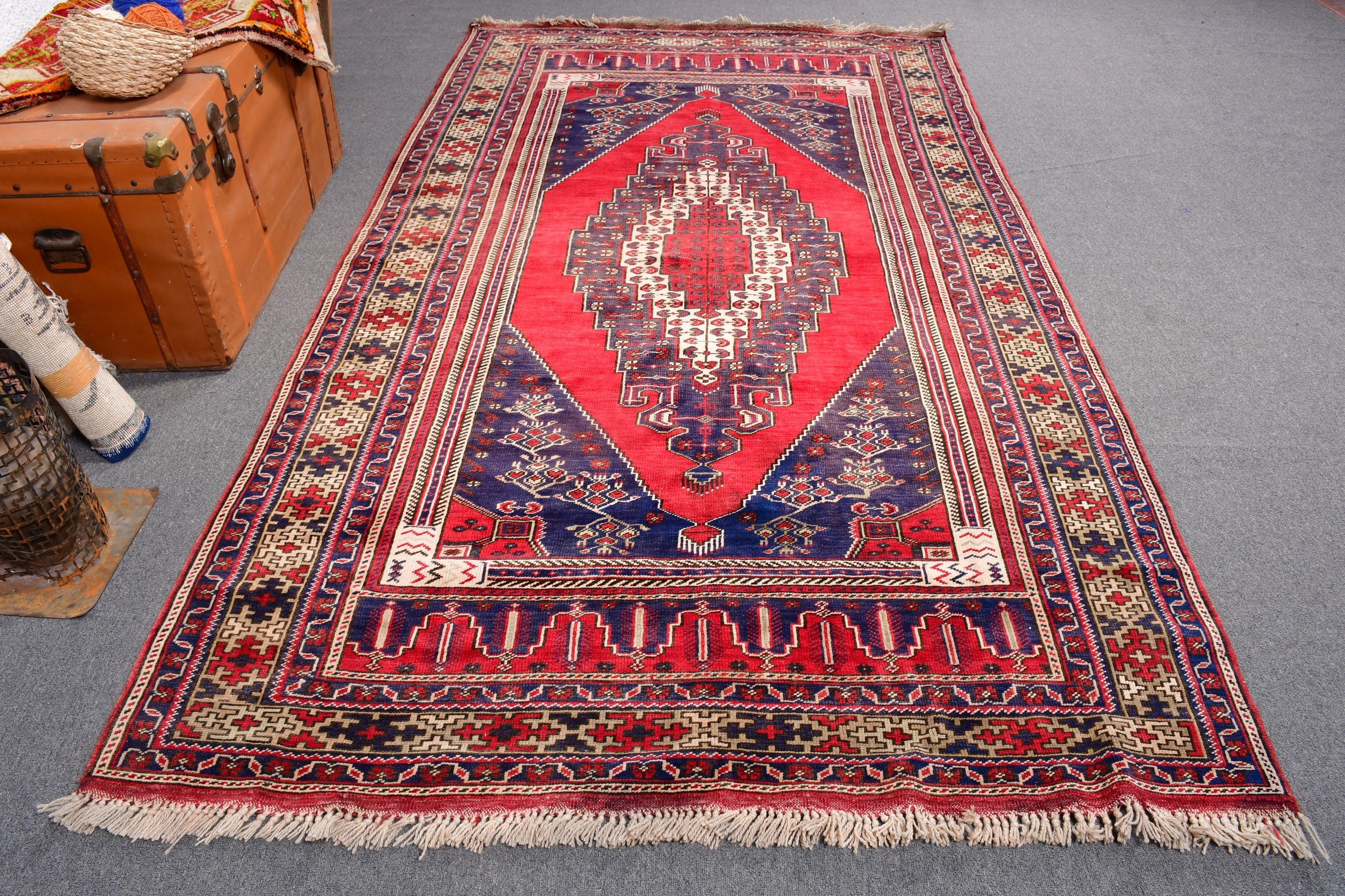 5.3x9.7 ft Büyük Halı, Boho Halı, Salon Halısı, Büyük Vintage Halılar, Vintage Halı, Türk Halıları, Açıklama Halıları, El Dokuma Halılar, Mavi Antika Halılar