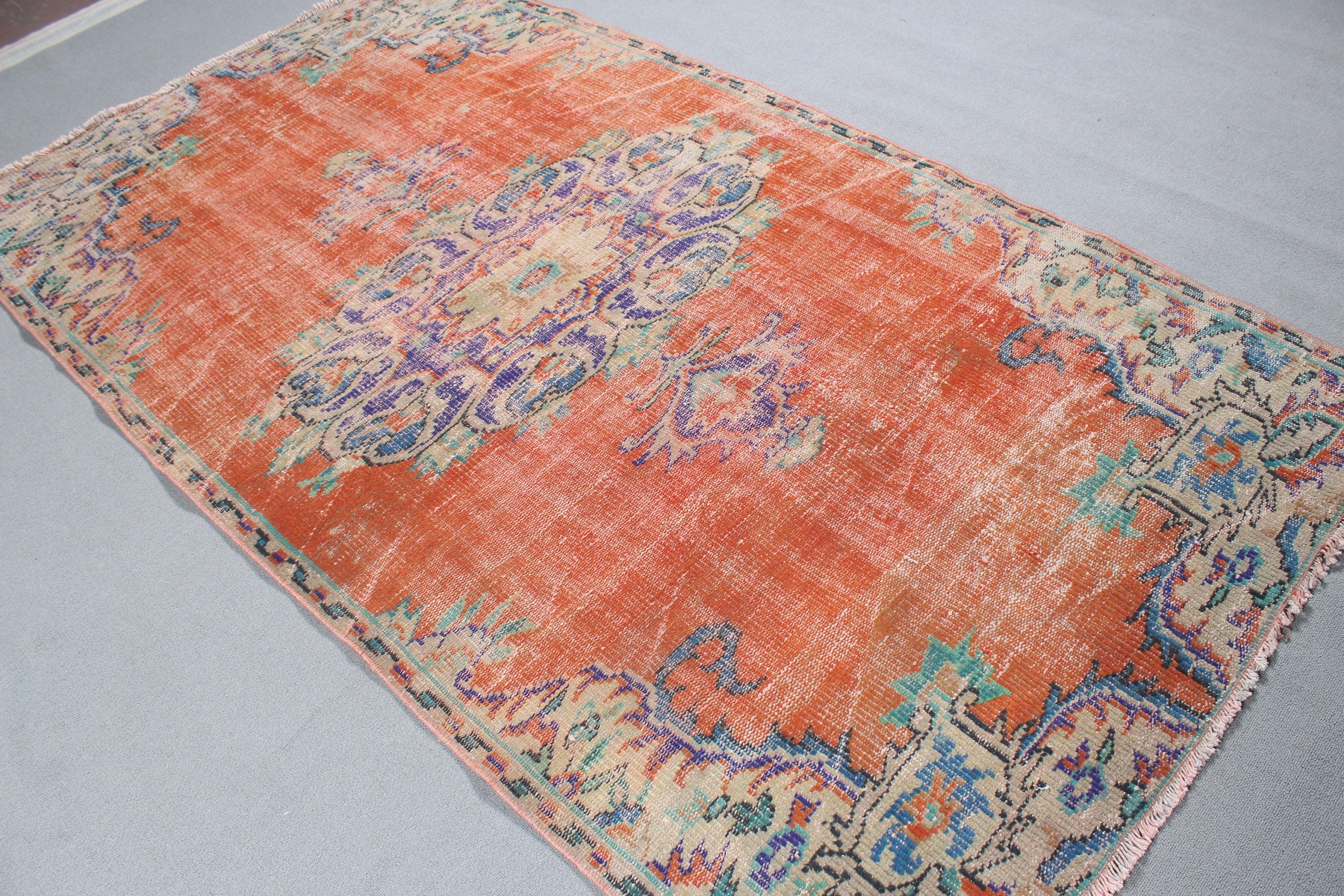 Geometric Rugs, Rugs for Vintage Area, Floor Rugs, Orange Neutral Rug, 4.4x8 ft Area Rugs, Turkish Rugs, Nursery Rugs, Vintage Rug