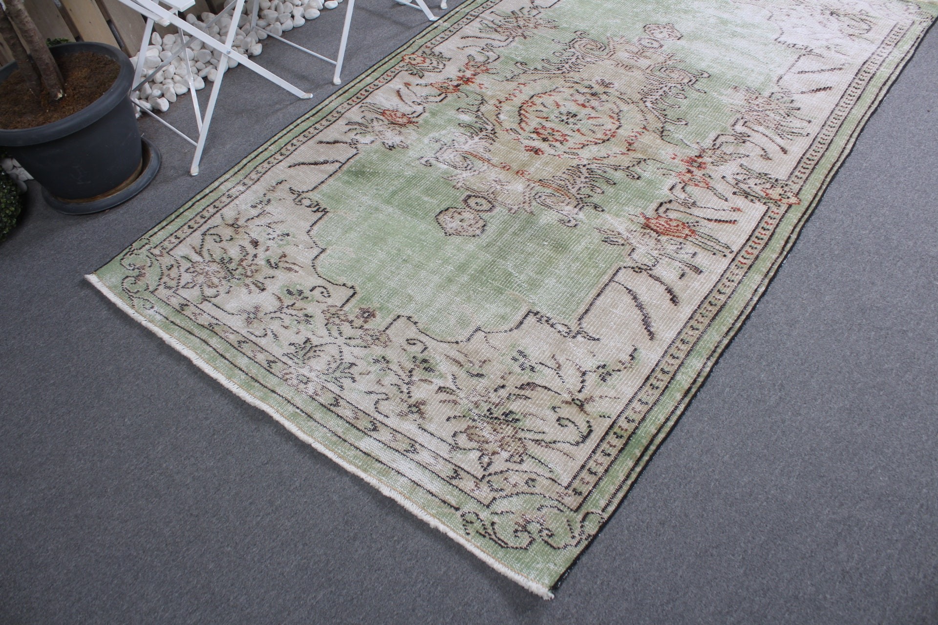 Pale Rug, Antique Rugs, Oushak Rug, Vintage Rug, Green Bedroom Rug, Nursery Rug, Dining Room Rug, Turkish Rugs, 4.4x7.4 ft Area Rug