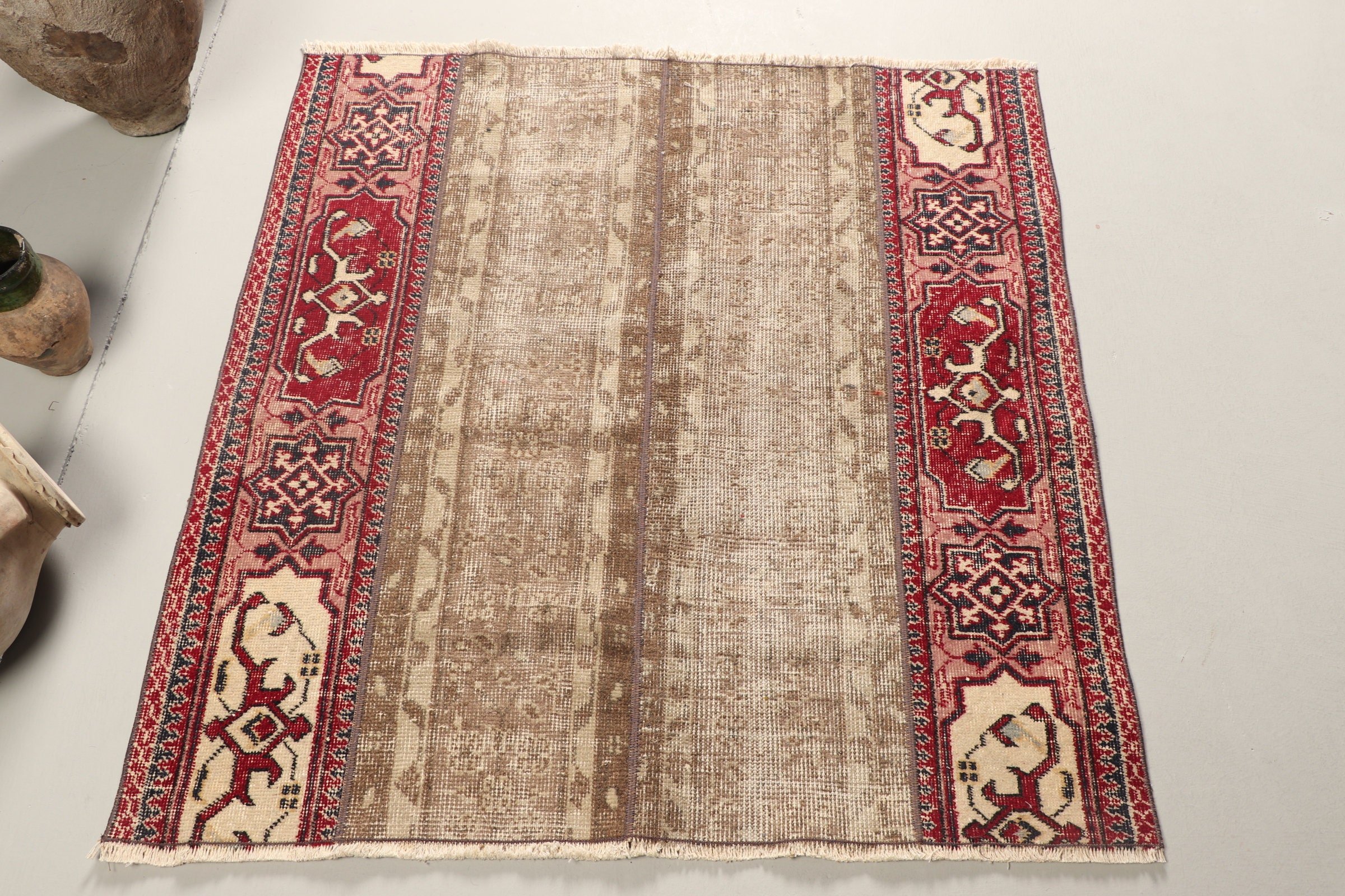 Mutfak Halı, Paspas Halı, Banyo Halı, Giriş Halı, Türk Halı, Anadolu Halı, Kırmızı Yün Halı, Giriş Halı, 105x109 cm Küçük Halı, Banyo Halı