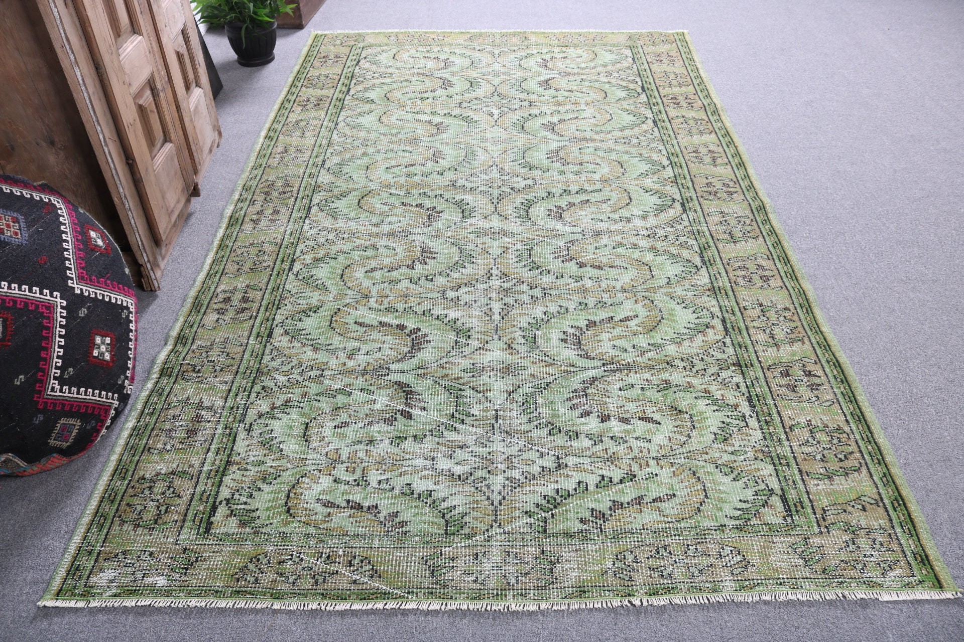 Oturma Odası Halıları, 5.5x8.8 ft Büyük Halı, Estetik Halılar, Oryantal Halı, Vintage Halı, Mutfak Halıları, Türk Halıları, Yeşil Boho Halıları, Yatak Odası Halısı