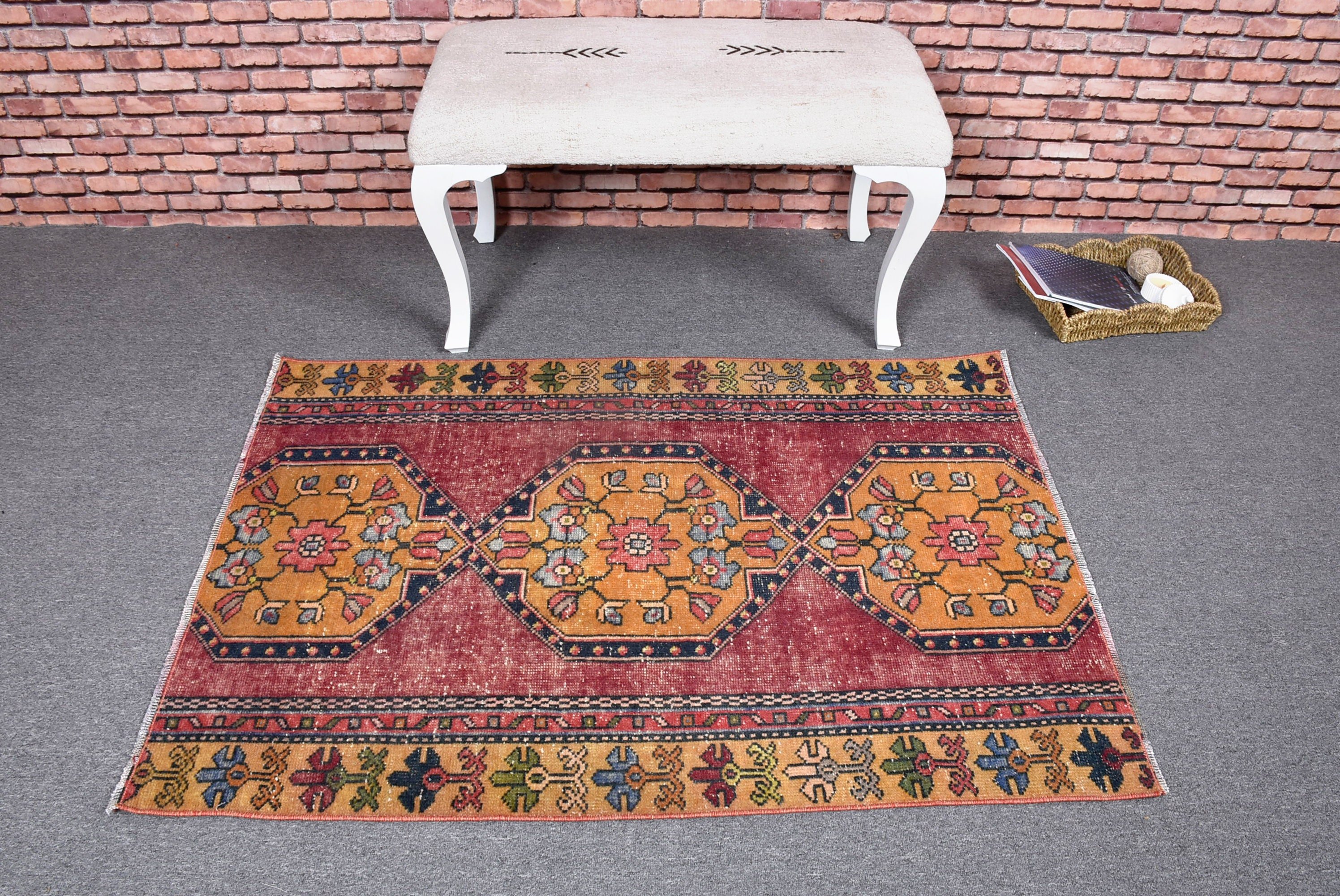 Oushak Rugs, Geometric Rug, Door Mat Rug, Nursery Rug, Vintage Rug, Organic Rugs, Turkish Rug, 3.1x4.4 ft Small Rugs, Yellow Oushak Rugs