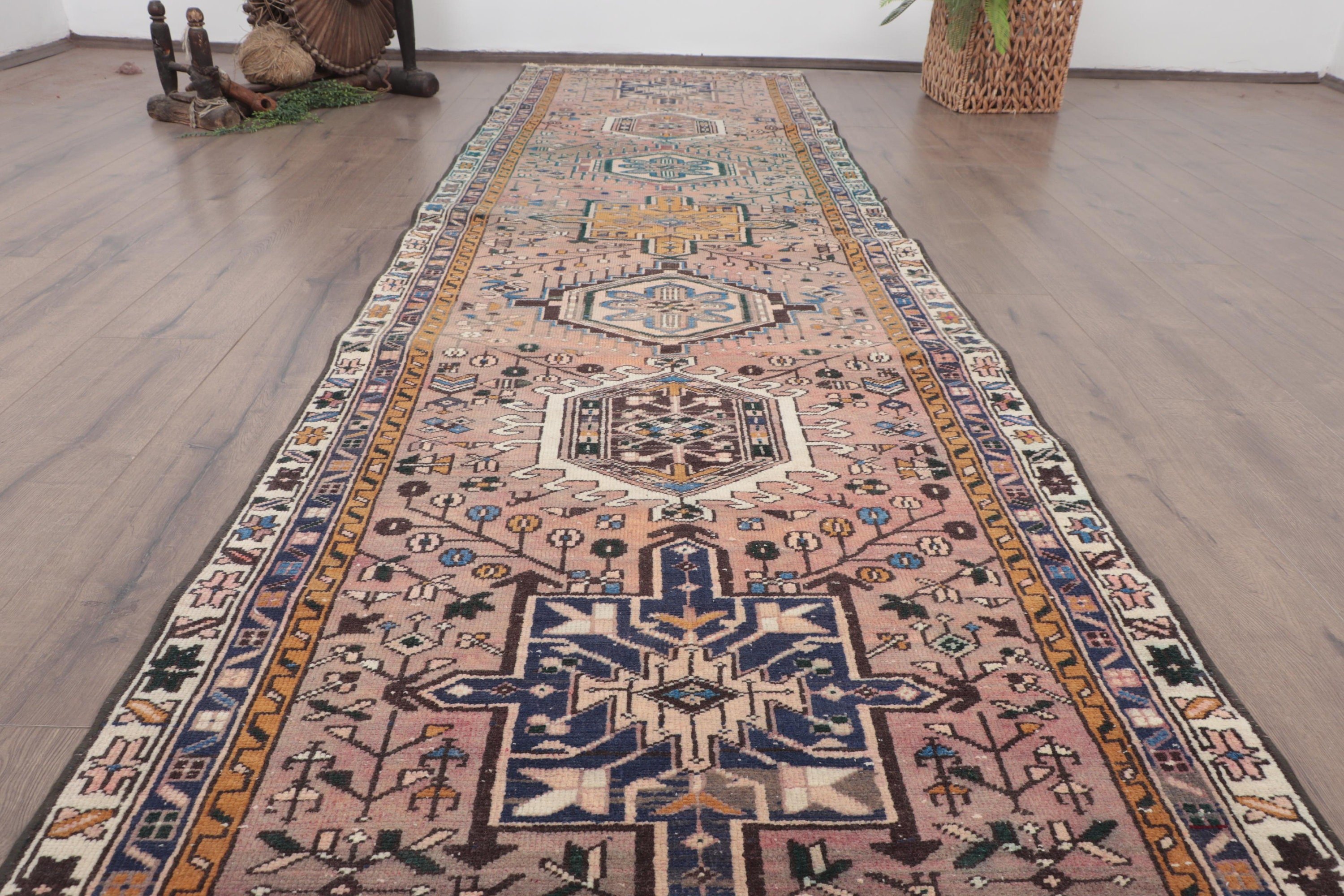 Kahverengi Yatak Odası Halıları, 2.8x10.3 ft Runner Halı, Lüks Halı, Vintage Runner Halıları, Yer Halıları, Uzun Yolluk Halıları, Türk Halısı, Vintage Halı