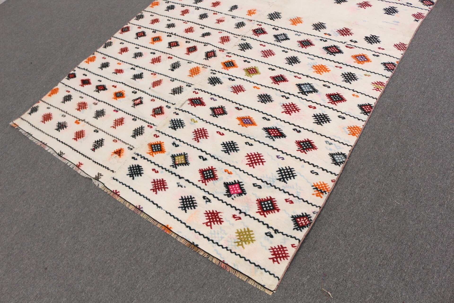 Anadolu Halısı, Türk Halısı, Beyaz Şark Halısı, Oryantal Halısı, Oturma Odası Halıları, Salon Halısı, Kilim, 5.4x9.5 ft Büyük Halı, Vintage Halı