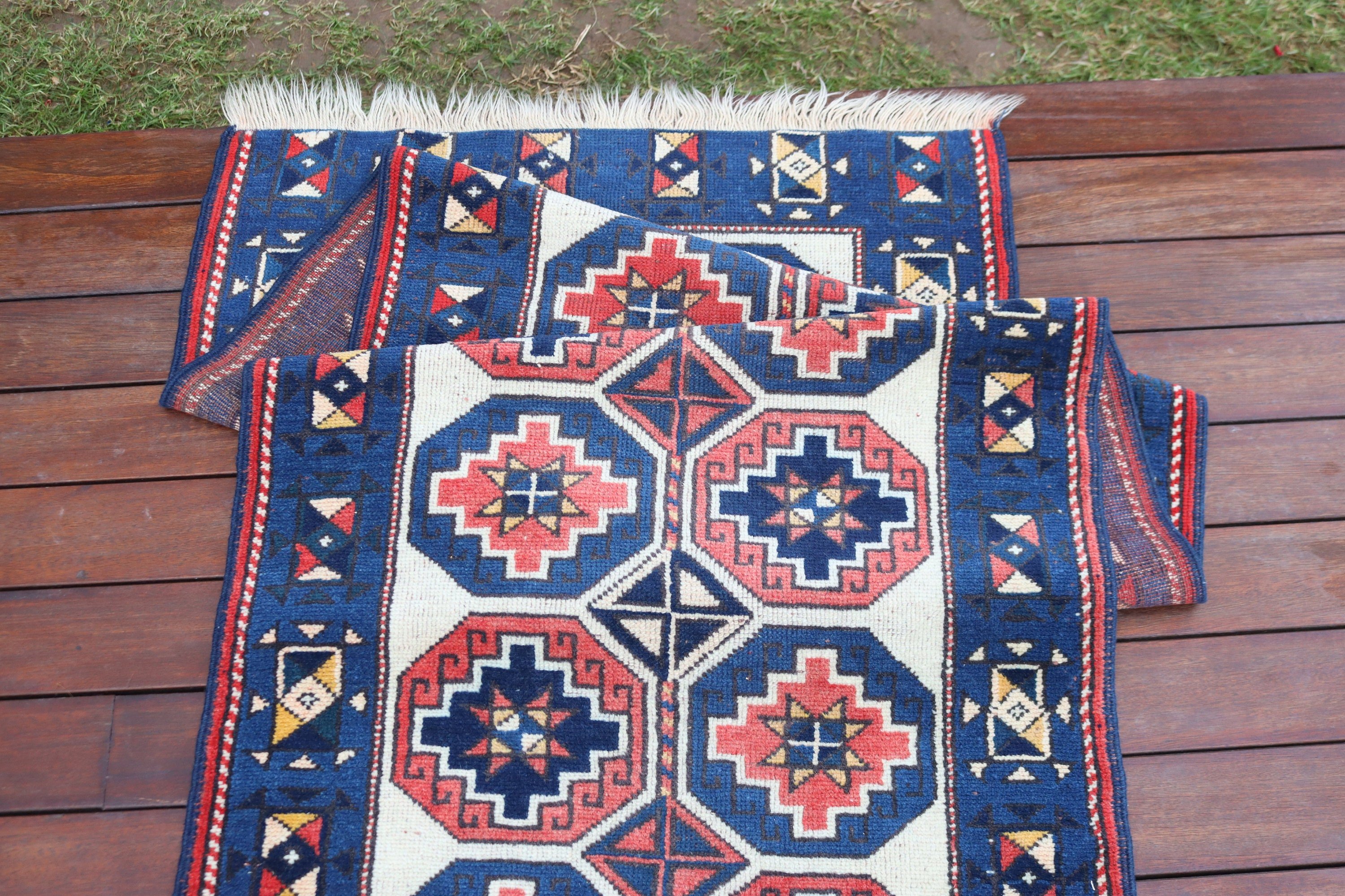 Mavi Açıklama Halısı, Türk Halısı, Boho Halısı, Koridor Halısı, Mutfak Halıları, Nötr Halı, Vintage Halı, 2.3x8.7 ft Runner Halıları, Mutfak Halıları