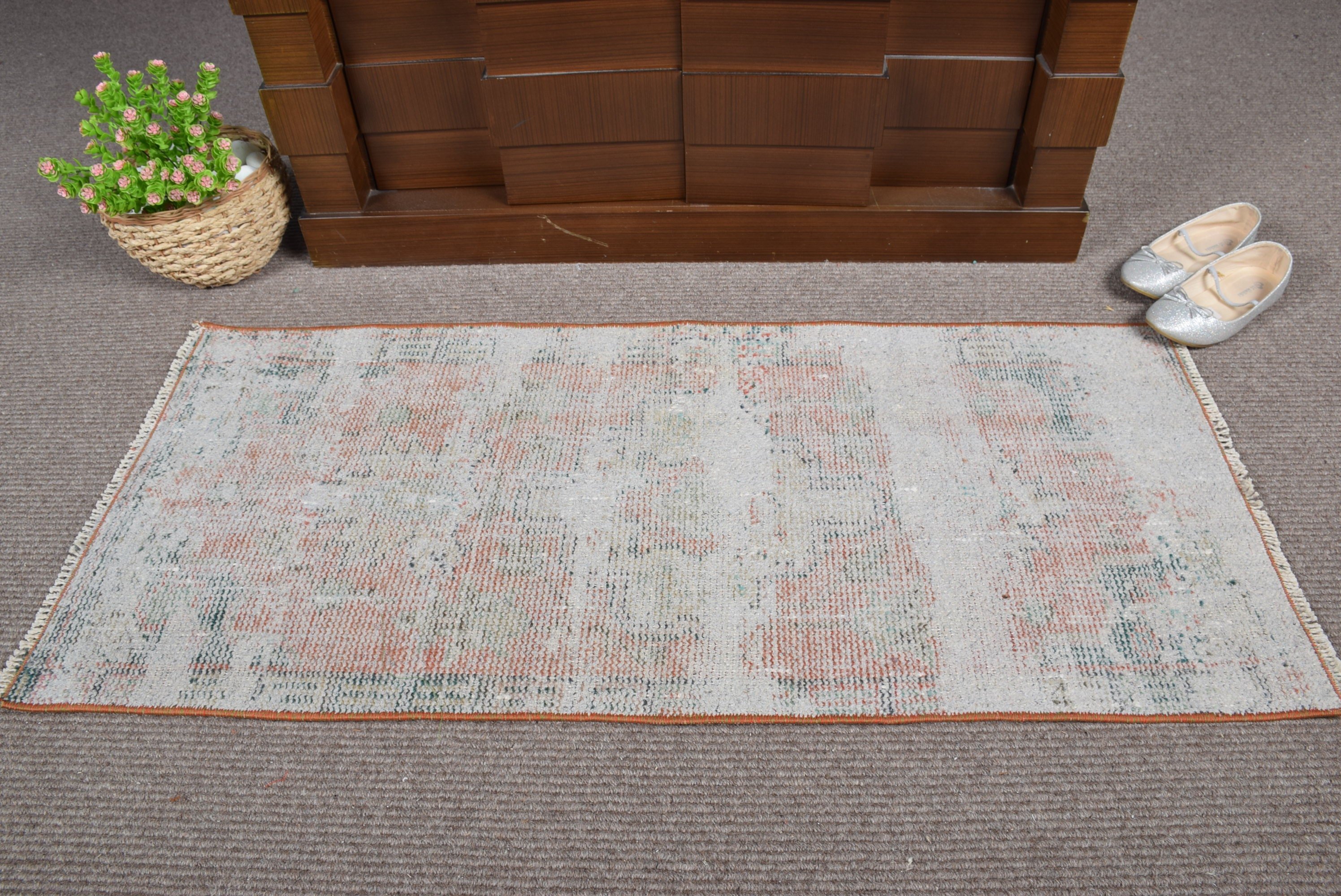 Entry Rug, Oriental Rug, Handmade Rug, Home Decor Rug, Door Mat Rugs, Gray  1.7x3.9 ft Small Rug, Turkish Rug, Vintage Rugs