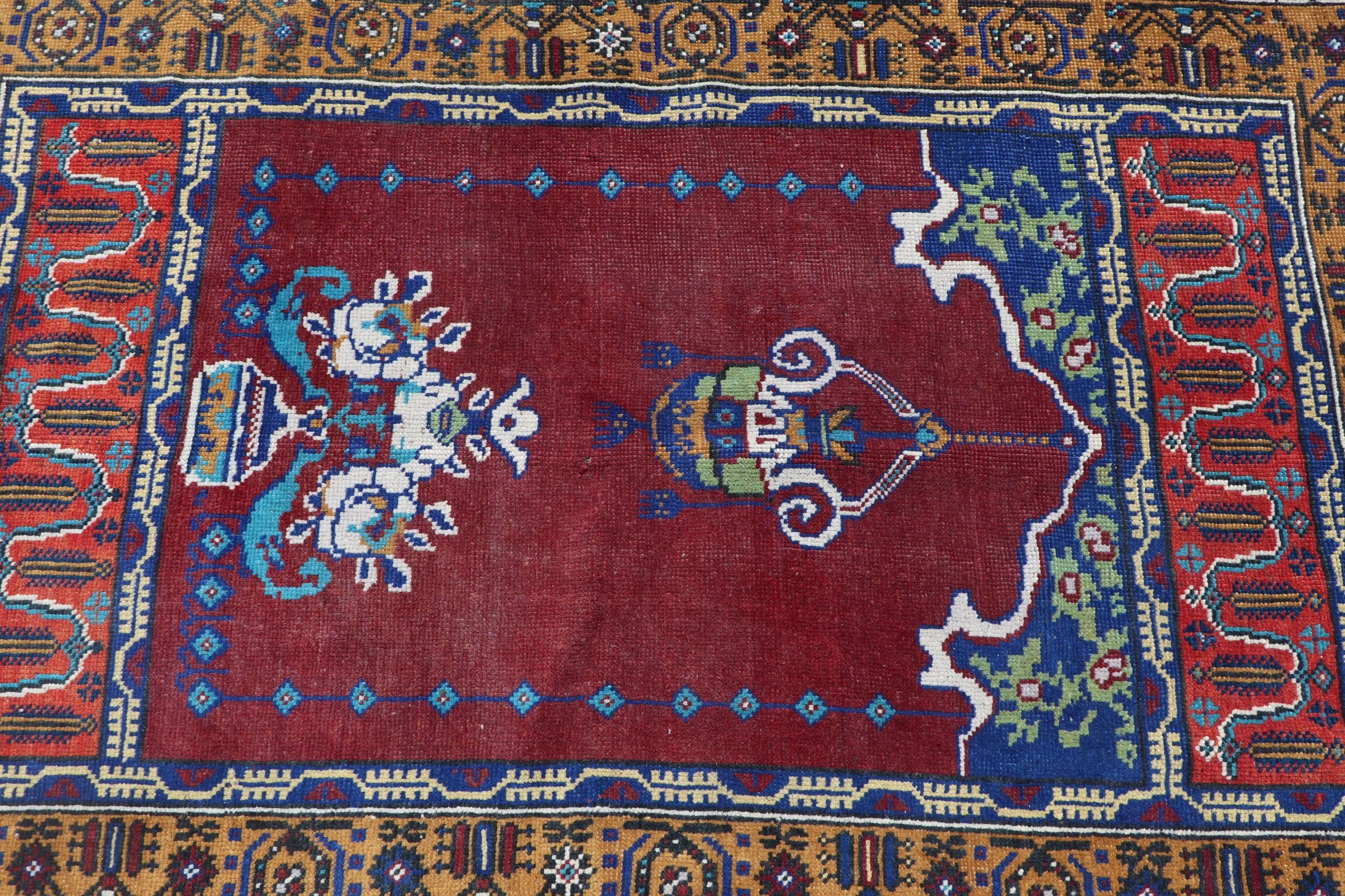 Mutfak Halısı, Giriş Halısı, Vintage Halı, Yatak Odası Halıları, Sessiz Halı, Kırmızı Antika Halı, Antika Halılar, 3.3x5.2 ft Accent Halı, Türk Halısı