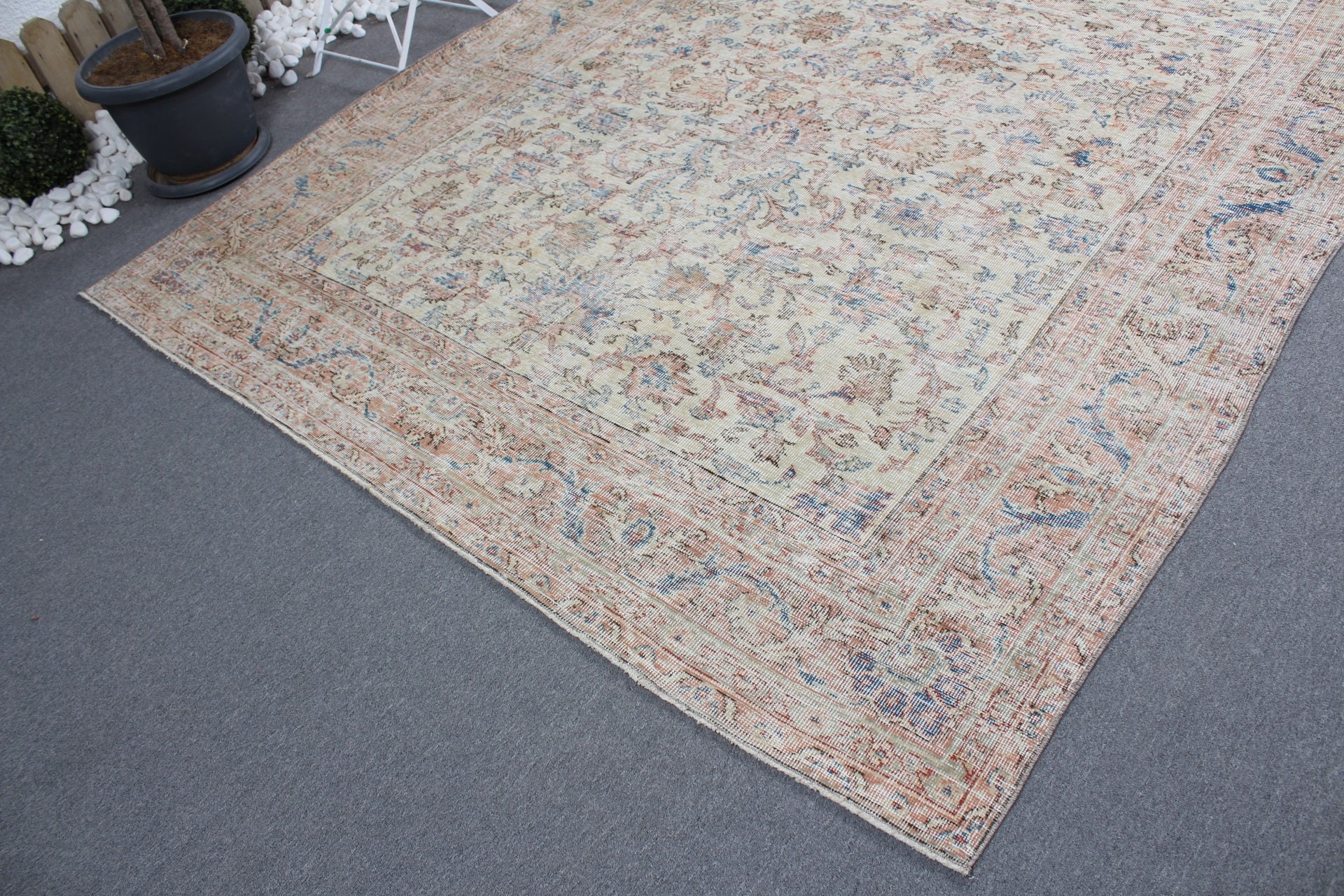 Salon Rug, Turkish Rugs, 7x10.3 ft Oversize Rug, Dining Room Rug, Vintage Rugs, Anatolian Rugs, Beige Wool Rug, Dorm Rug, Moroccan Rug