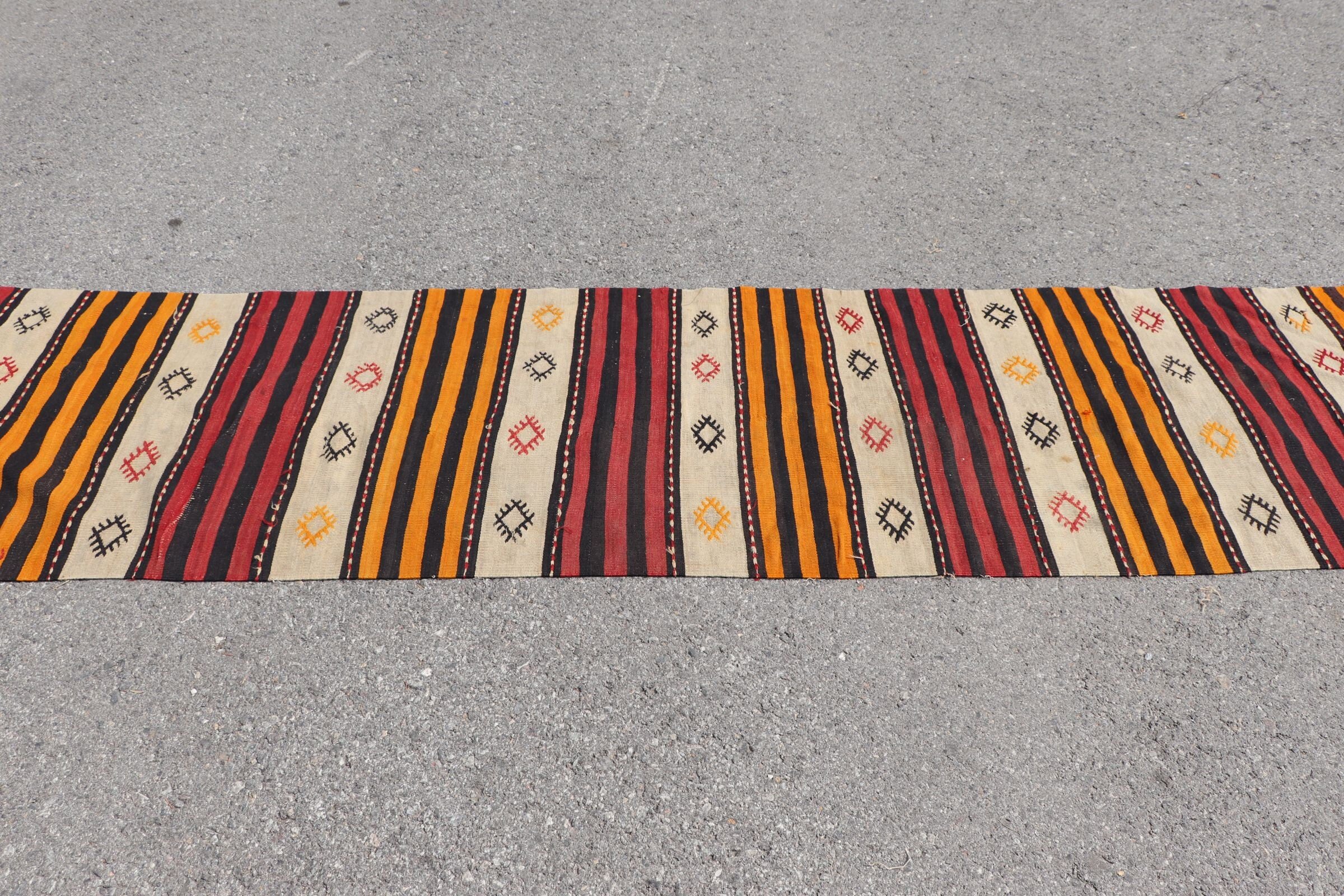 2.4x10 ft Runner Rug, Stair Rug, Wool Rug, Moroccan Rug, Kitchen Rug, Vintage Rugs, Eclectic Rug, Turkish Rug, Yellow Floor Rugs, Kilim