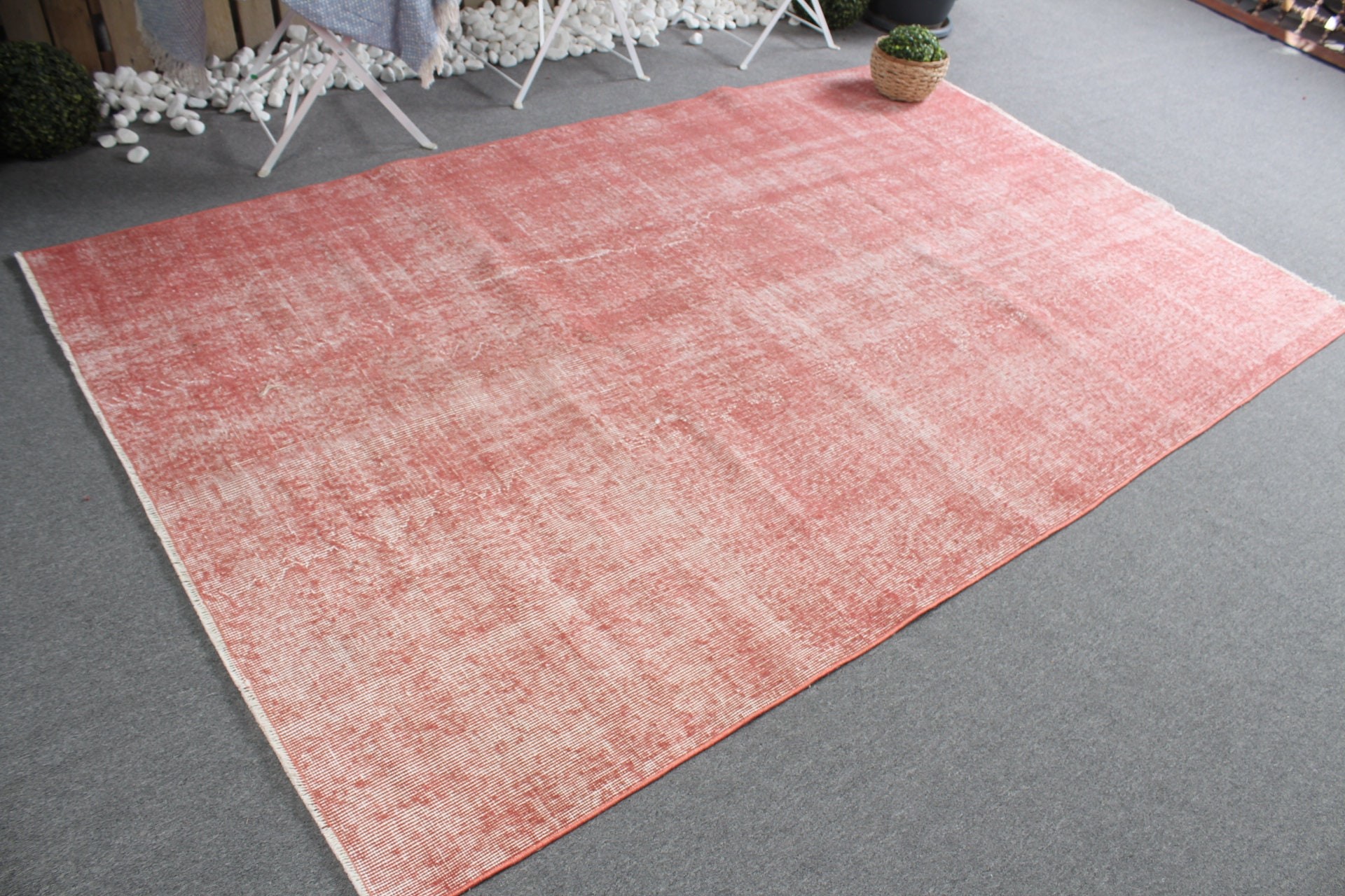 Pembe 5.3x8.6 ft Büyük Halı, Vintage Halılar, Yatak Odası Halıları, Türk Halısı, Oushak Halıları, Yatak Odası Halısı, Anadolu Halısı, Salon Halısı