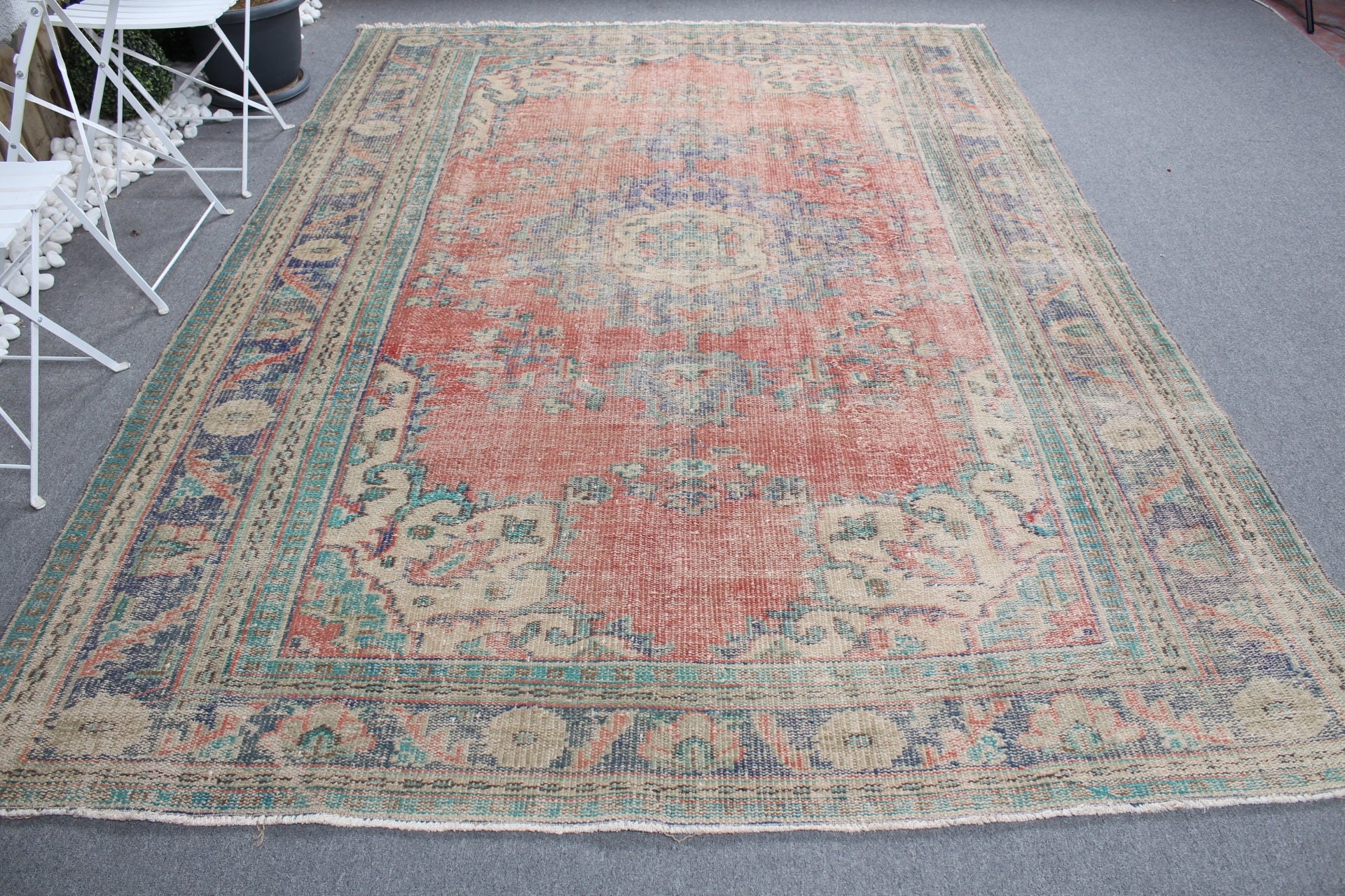 Anatolian Rug, Kitchen Rug, Organic Rug, Red  7.3x9.9 ft Oversize Rugs, Salon Rug, Vintage Rug, Turkish Rug, Saloon Rug