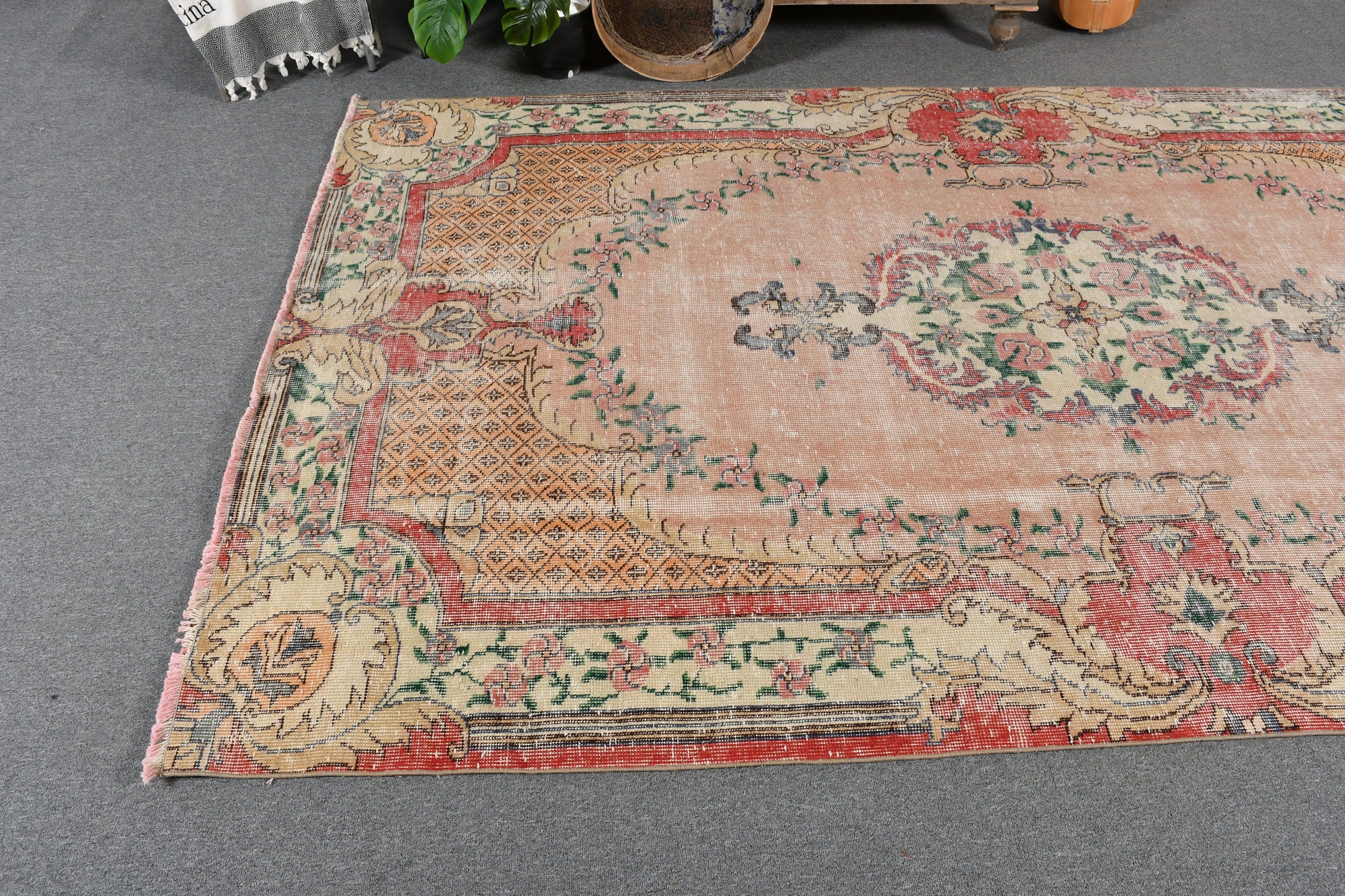 Yemek Odası Halısı, Türk Halısı, 5.5x9.1 ft Büyük Halı, Antika Halı, Pembe Oushak Halısı, Vintage Halılar, Fas Halısı, Dekoratif Halı, Salon Halısı