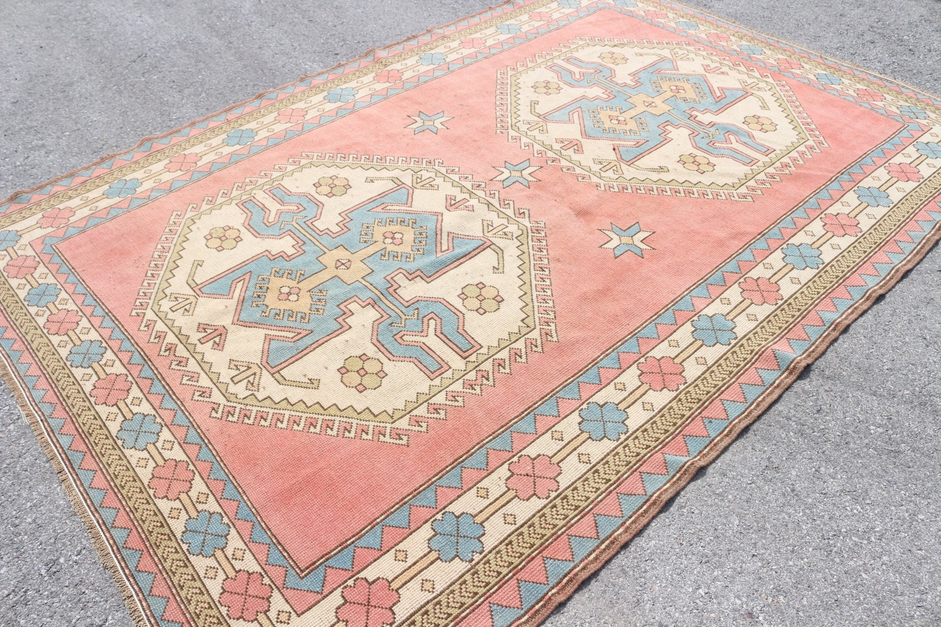 Salon Rug, Vintage Rug, Turkish Rug, Moroccan Rug, Pink Antique Rug, Bedroom Rug, Kitchen Rug, Rugs for Bedroom, 6.6x9.5 ft Large Rug