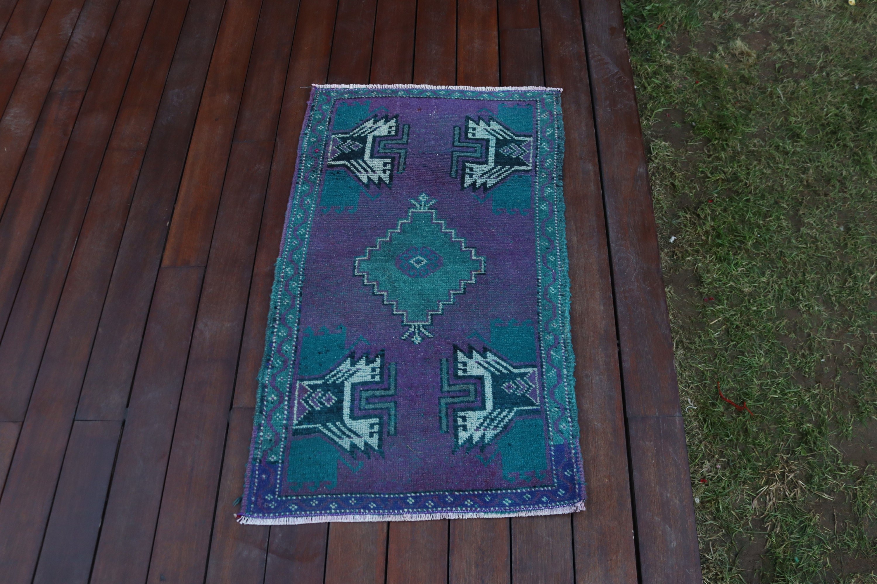 Türk Halısı, Mutfak Halıları, Yatak Odası Halıları, 1.7x2.9 ft Küçük Halılar, Yer Halıları, Tribal Halılar, Vintage Halılar, Mor Lüks Halı, Küçük Boho Halı