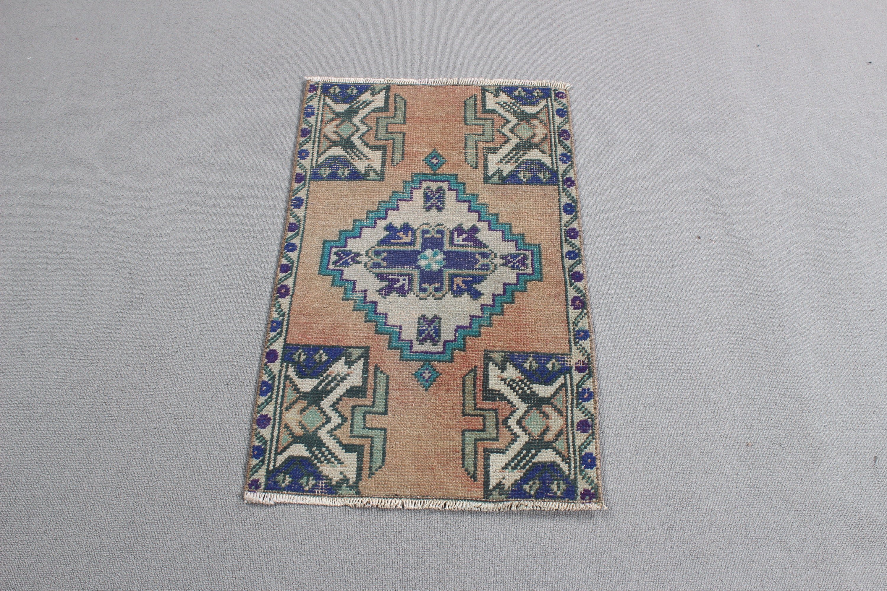 Door Mat Rug, Turkish Rugs, Antique Rug, 1.7x2.7 ft Small Rug, Modern Rug, Vintage Rug, Small Area Rug, Bronze Boho Rugs, Rugs for Bath