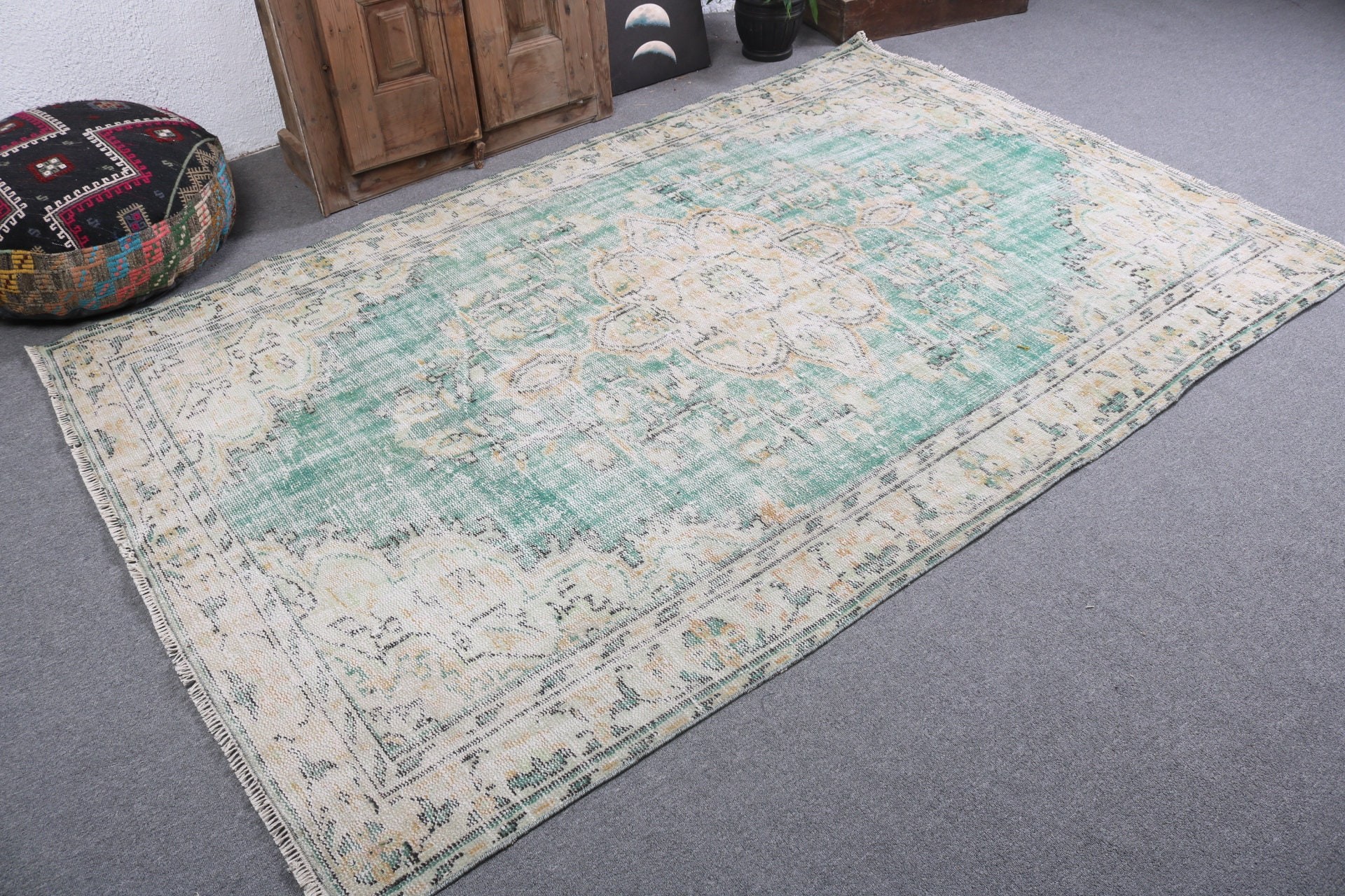 Floor Rugs, Vintage Rug, Green Antique Rug, Anatolian Rugs, Handmade Rugs, Bedroom Rug, Large Boho Rugs, 5.2x8.2 ft Large Rug, Turkish Rugs