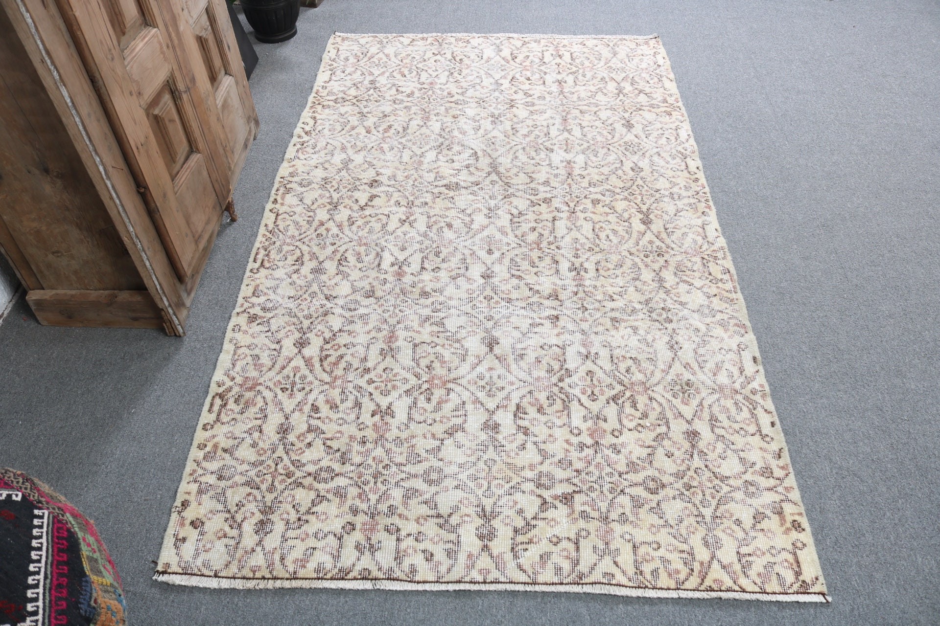 İç Mekan Halıları, Vintage Halılar, Boho Alan Halısı, Fas Halısı, Bej 3,9x6,6 ft Alan Halıları, Türk Halıları, El Dokuma Halılar