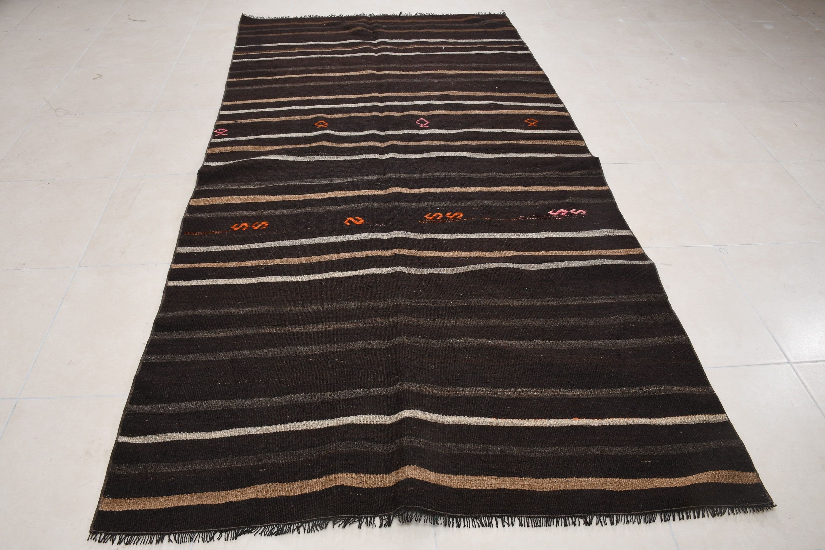 146x290 cm Salon Kilim, Türk Kilim, Antik Kilim, Salon Kilim, Kahverengi Yatak odası Kilim, Salon Kilim, Yatak odası Kilim