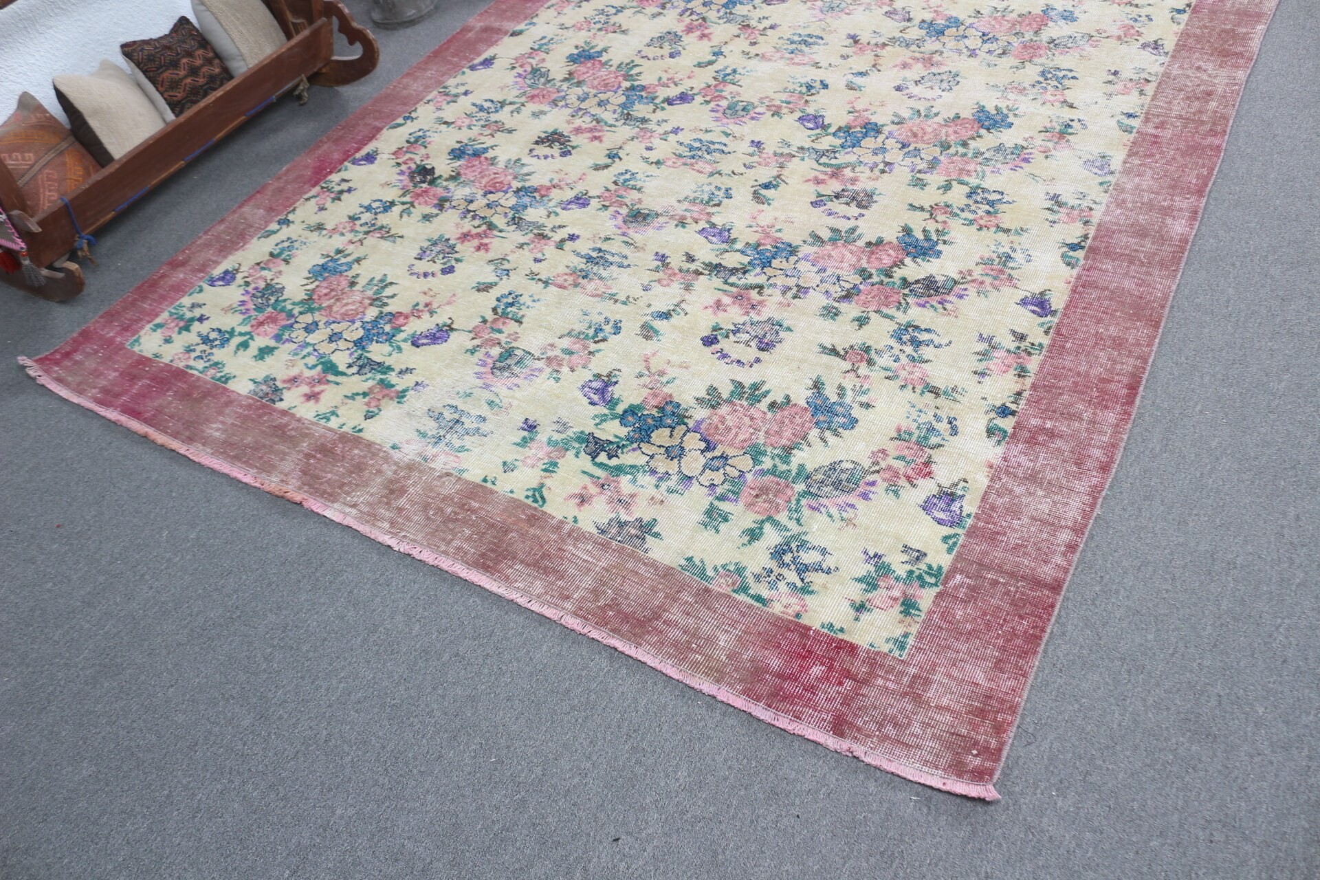 Turkish Rug, Home Decor Rug, Living Room Rug, Bedroom Rugs, Salon Rug, Beige  6.6x9.8 ft Large Rug, Vintage Rugs, Bright Rug