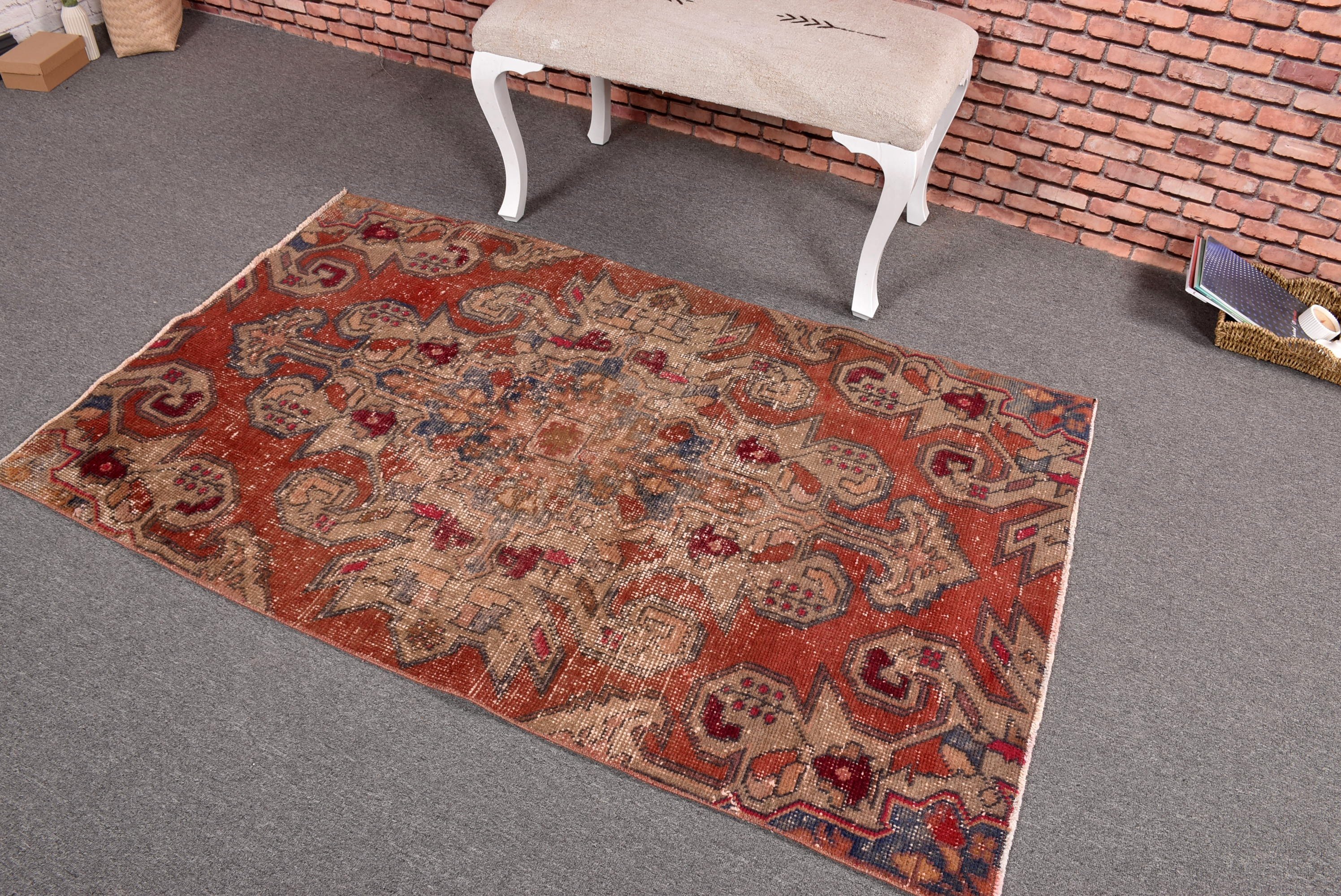 Boho Accent Rug, 3.5x5.5 ft Accent Rug, Moroccan Rugs, Vintage Rugs, Vintage Accent Rug, Turkish Rugs, Red Statement Rugs