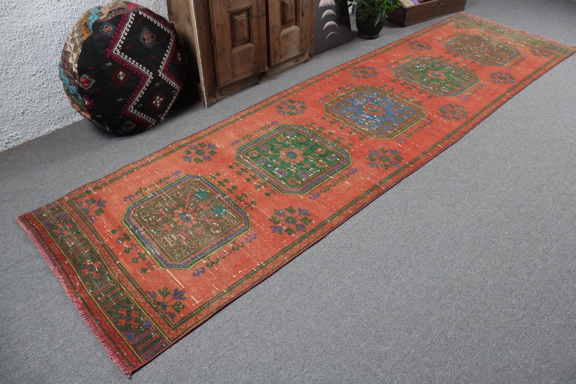 Antique Rug, Oushak Rugs, Vintage Rugs, Rugs for Stair, Turkish Rugs, Red Cool Rugs, 3.1x11.5 ft Runner Rugs, Kitchen Rugs, Stair Rugs