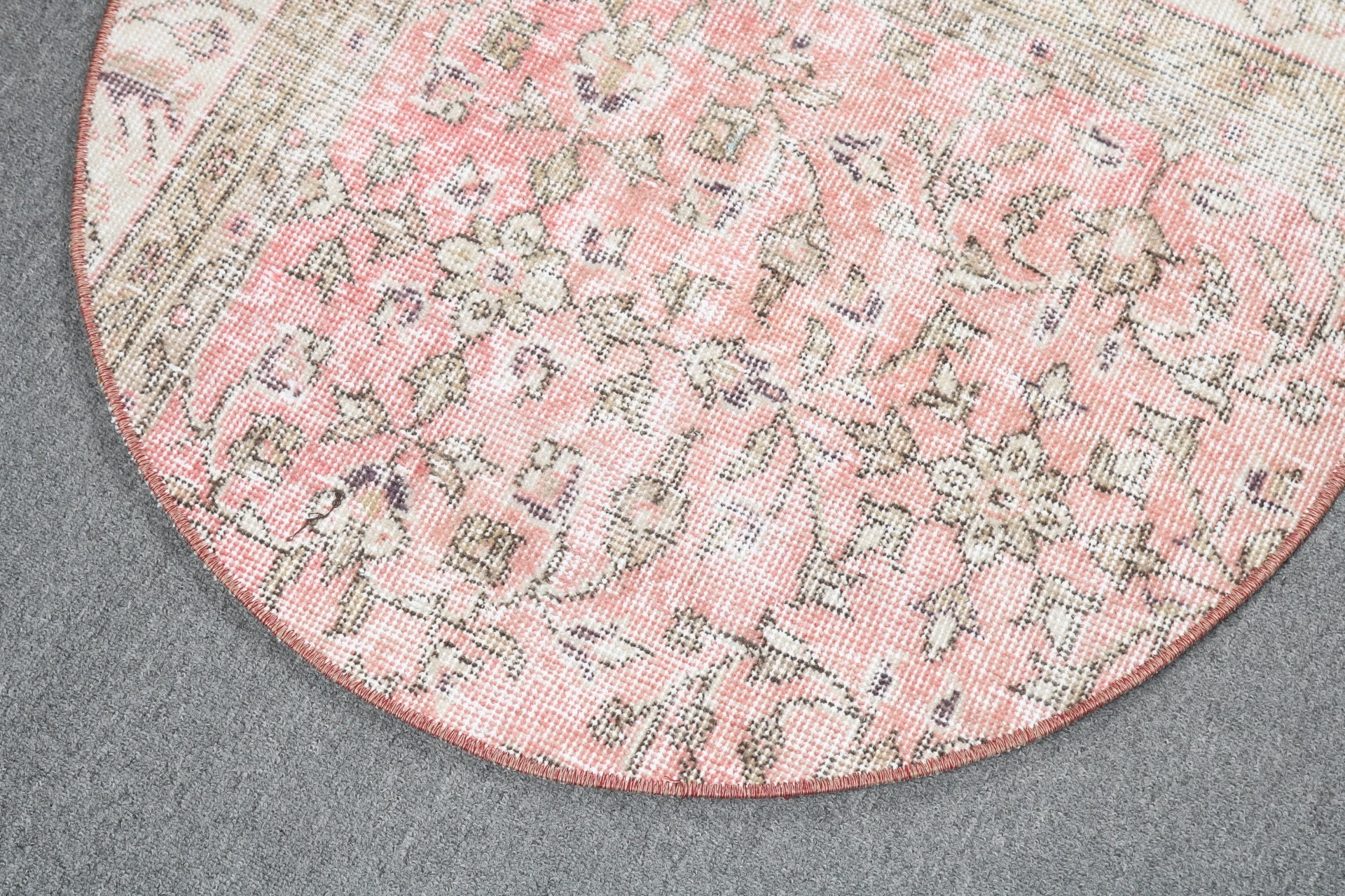 Pink Geometric Rugs, Antique Rug, Kitchen Rug, Artistic Rug, Vintage Rug, Car Mat Rug, Rugs for Entry, 2.6x2.6 ft Small Rug, Turkish Rugs