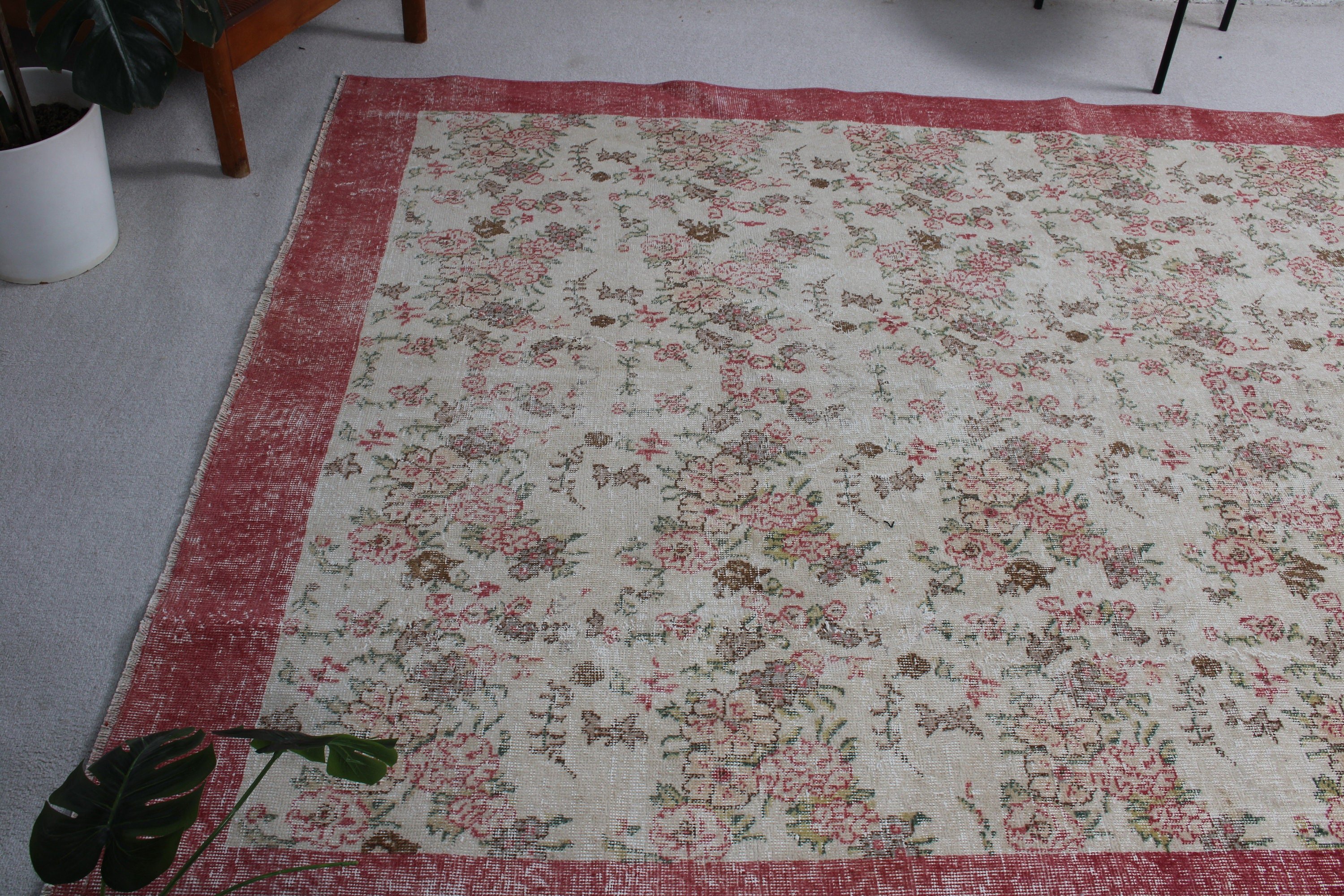 Türk Halıları, 6.3x10.5 ft Büyük Halılar, Büyük Oushak Halısı, Düz Dokuma Halılar, Boho Halısı, Vintage Halı, Yatak Odası Halısı, Pembe El Dokuma Halısı, Antika Halı