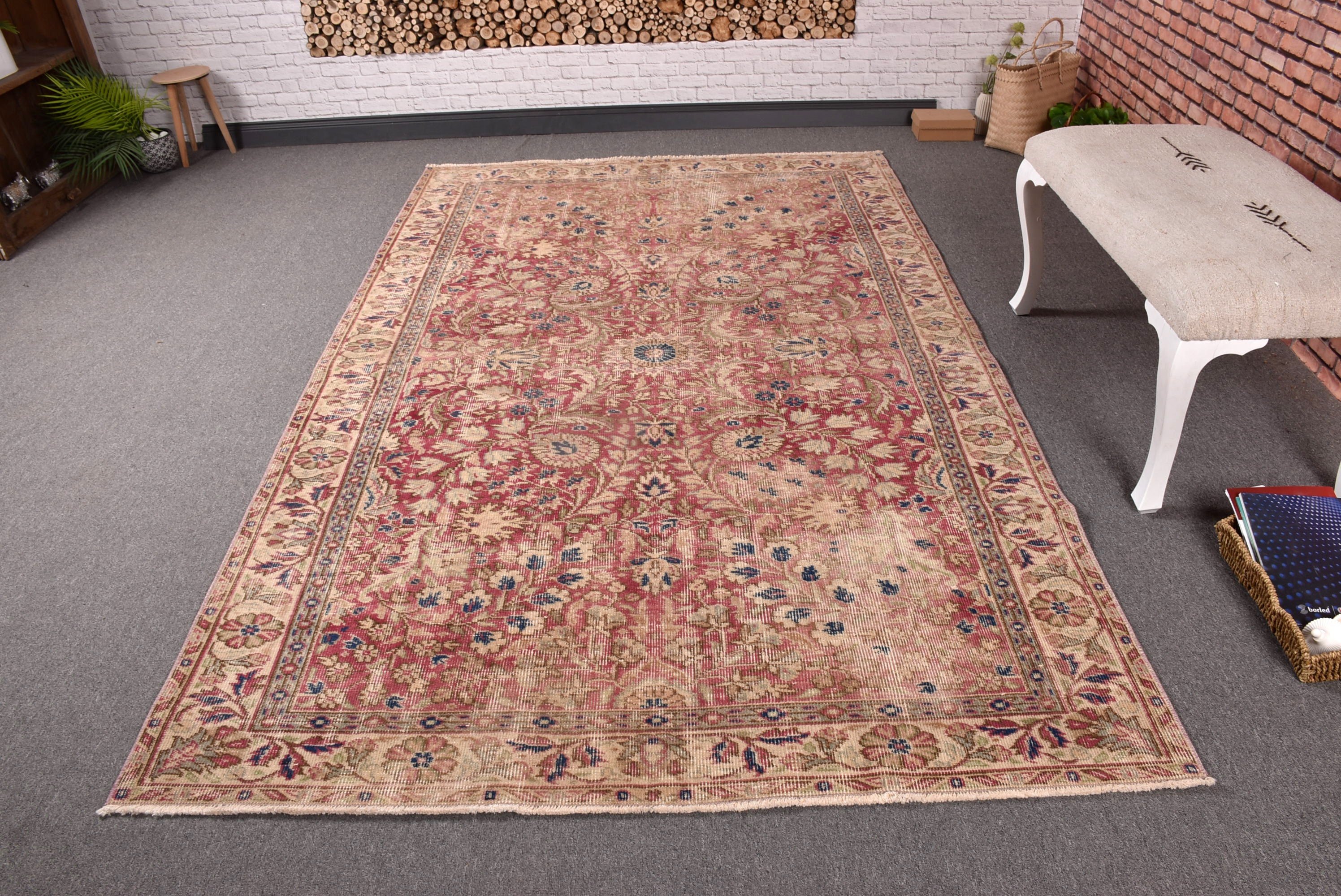 Kırmızı Fas Halıları, 5.3x8.6 ft Büyük Halılar, Türk Halısı, Açıklama Halısı, Oturma Odası Halısı, Havalı Halı, Dış Mekan Halısı, Yatak Odası Halıları, Vintage Halı