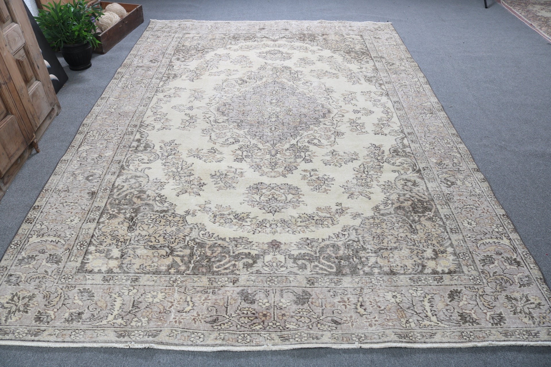 Wool Rug, Large Vintage Rugs, Large Boho Rug, Turkish Rug, Geometric Rug, Vintage Rugs, Beige  6.9x10 ft Large Rugs, Floor Rug