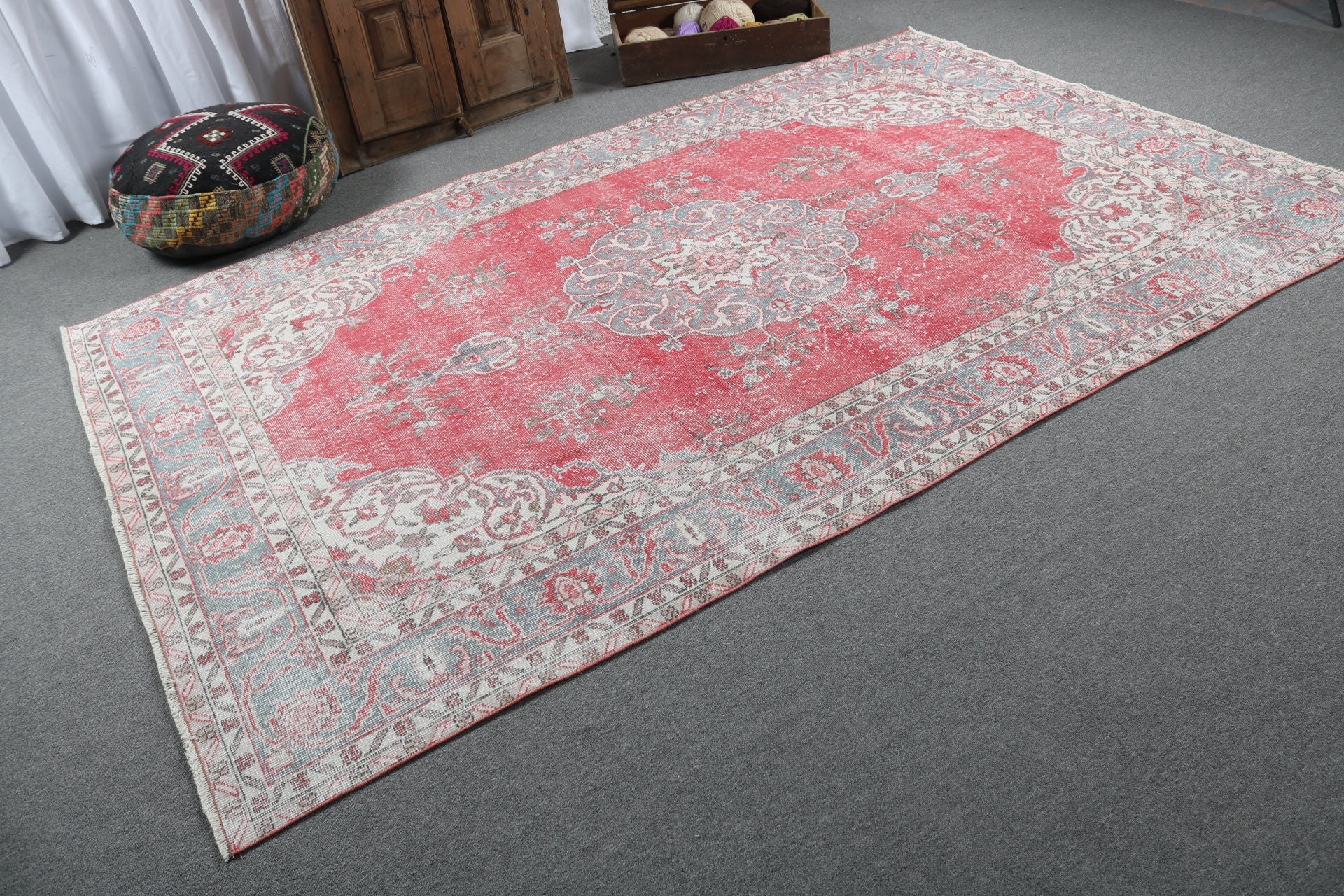 Handwoven Rug, 6.3x9.7 ft Large Rug, Living Room Rug, Large Oushak Rug, Vintage Rugs, Red Luxury Rug, Turkish Rugs, Geometric Rugs