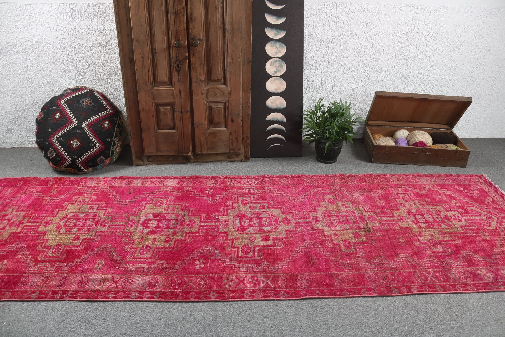 Home Decor Rug, Pink Flatweave Rug, 3.9x11.7 ft Runner Rugs, Turkish Rugs, Hallway Rug, Oriental Rugs, Beni Ourain Runner Rug, Vintage Rugs