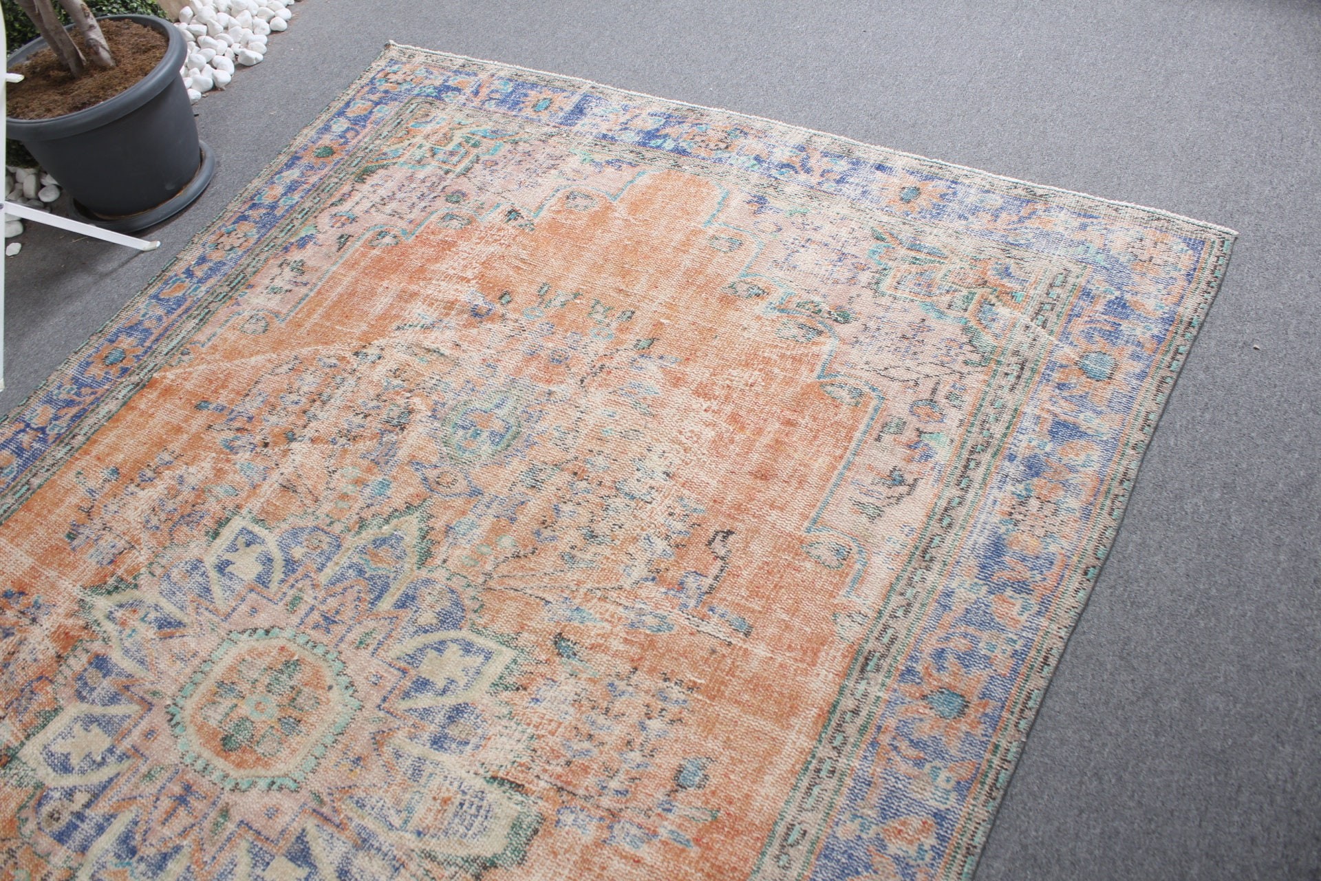 Eski Halı, 5.9x9.4 ft Büyük Halı, Oushak Halıları, Yatak Odası Halıları, Türk Halısı, Turuncu Oryantal Halı, Yatak Odası Halısı, Vintage Halılar, Yemek Odası Halısı