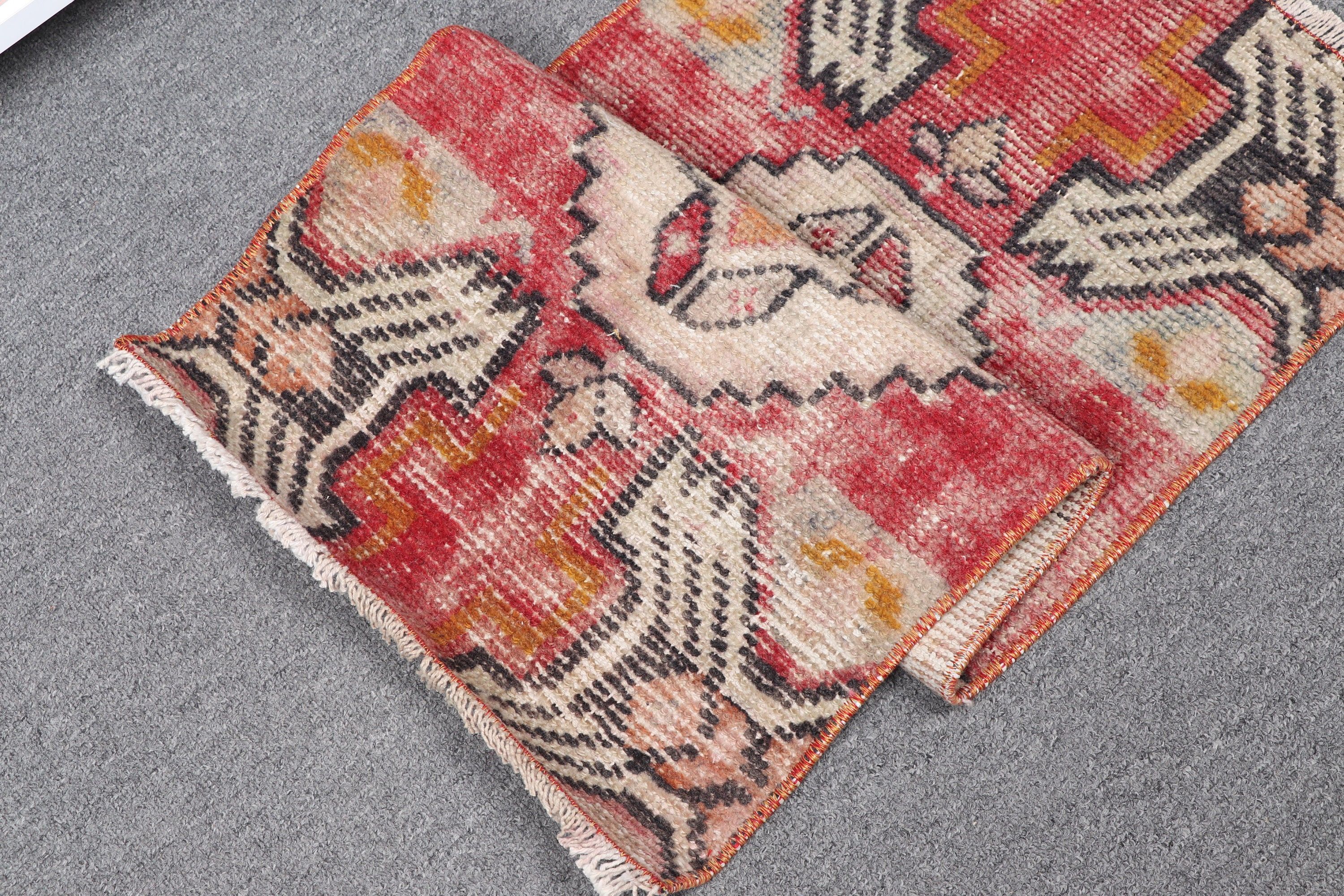 Turkish Rug, Rugs for Nursery, Vintage Rugs, Bath Rugs, Old Rug, 1.3x2.8 ft Small Rug, Kitchen Rug, Wool Rugs, Red Antique Rugs, Oushak Rug