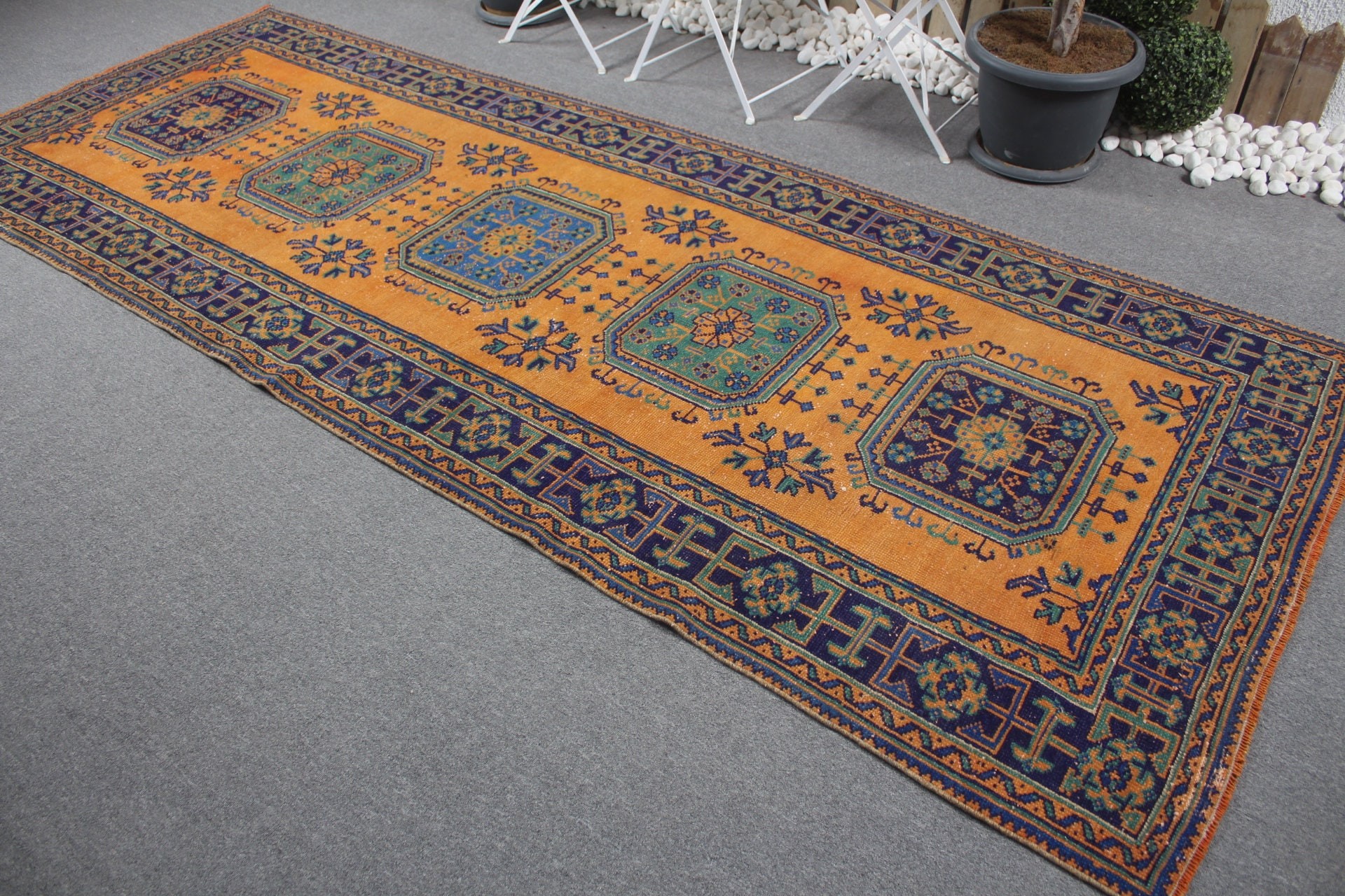 Runner Halıları, Vintage Halılar, Türk Halısı, Koridor Halısı, Soğuk Halı, Sarı Soğuk Halı, Yer Halısı, Mutfak Halısı, 4.3x11.3 ft Runner Halısı