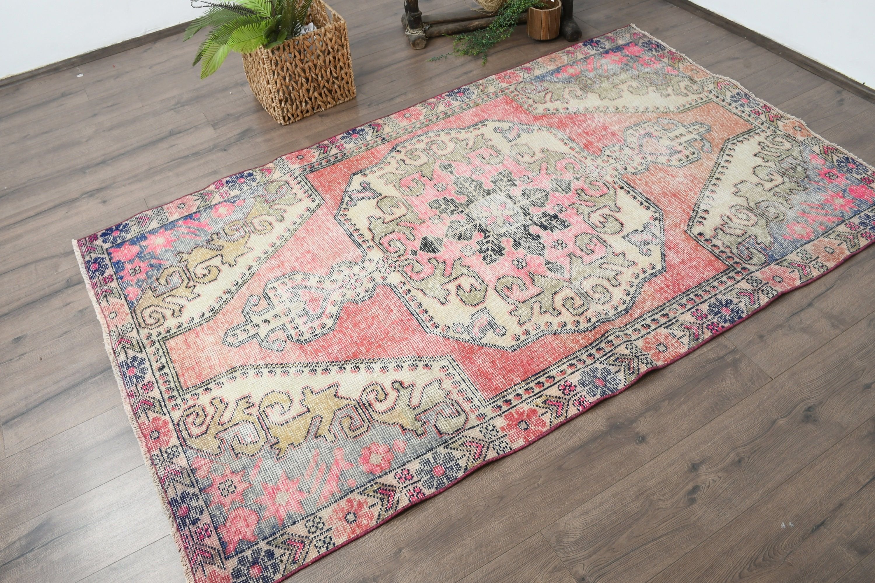 Turkish Rug, Indoor Rug, Living Room Rugs, Rugs for Nursery, Floor Rug, 4.2x7.1 ft Area Rugs, Vintage Rugs, Cool Rug, Pink Home Decor Rugs