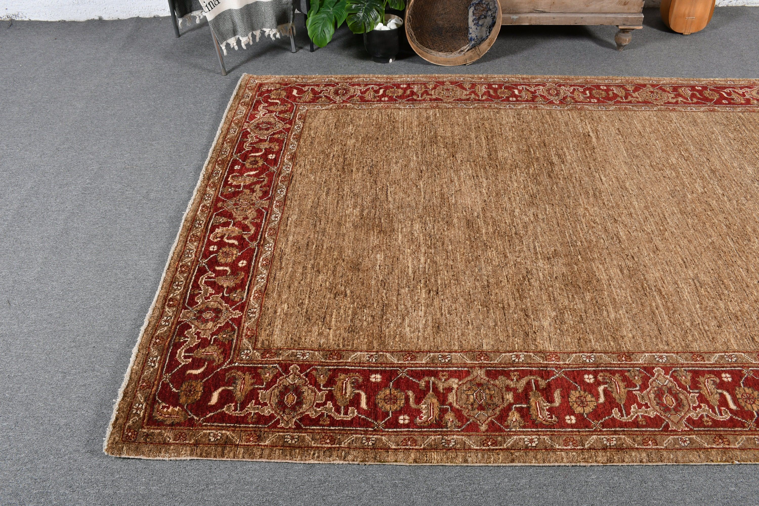 Oushak Halı, Yatak Odası Halısı, Türk Halıları, Kahverengi Antika Halı, 5.7x8.6 ft Büyük Halı, Salon Halısı, Salon Halıları, Vintage Halı, Oturma Odası Halıları