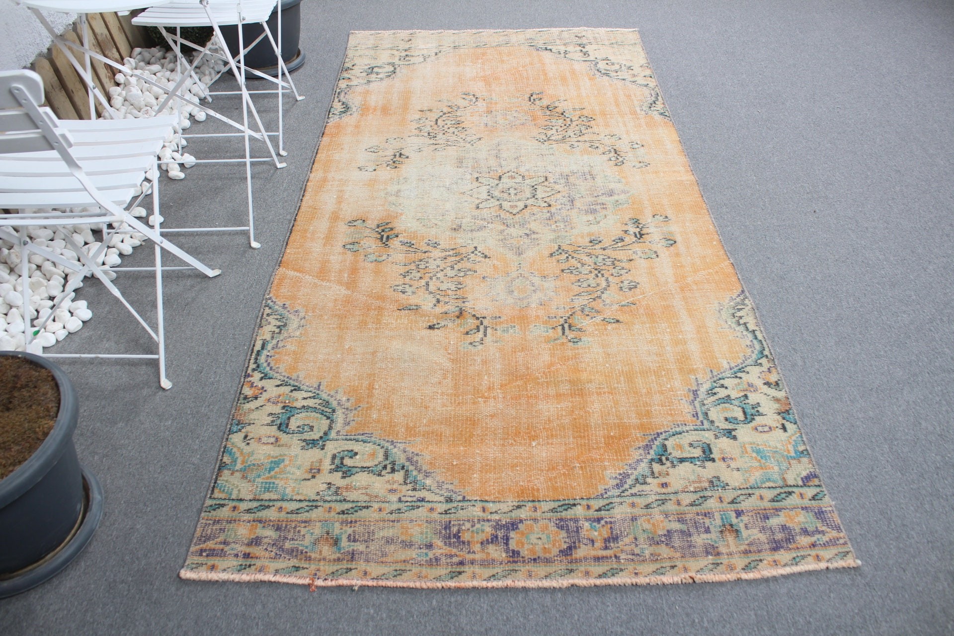 Dining Room Rugs, Orange  4.2x8.6 ft Area Rugs, Floor Rug, Rugs for Indoor, Vintage Rugs, Wool Rug, Bedroom Rug, Turkish Rug