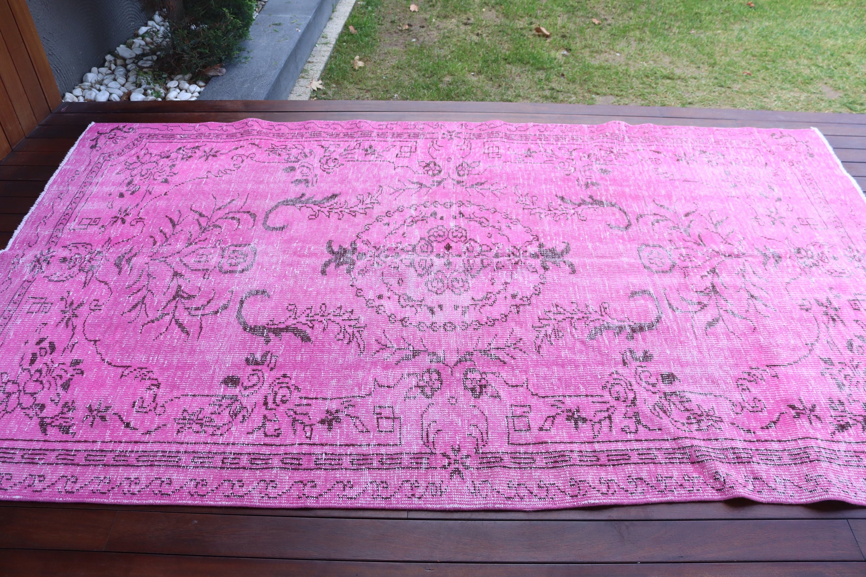 Vintage Halılar, Oryantal Halılar, Lüks Halı, Türk Halısı, Pembe Oushak Halıları, 5.2x8.8 ft Büyük Halı, Oturma Odası Halıları, Büyük Vintage Halılar