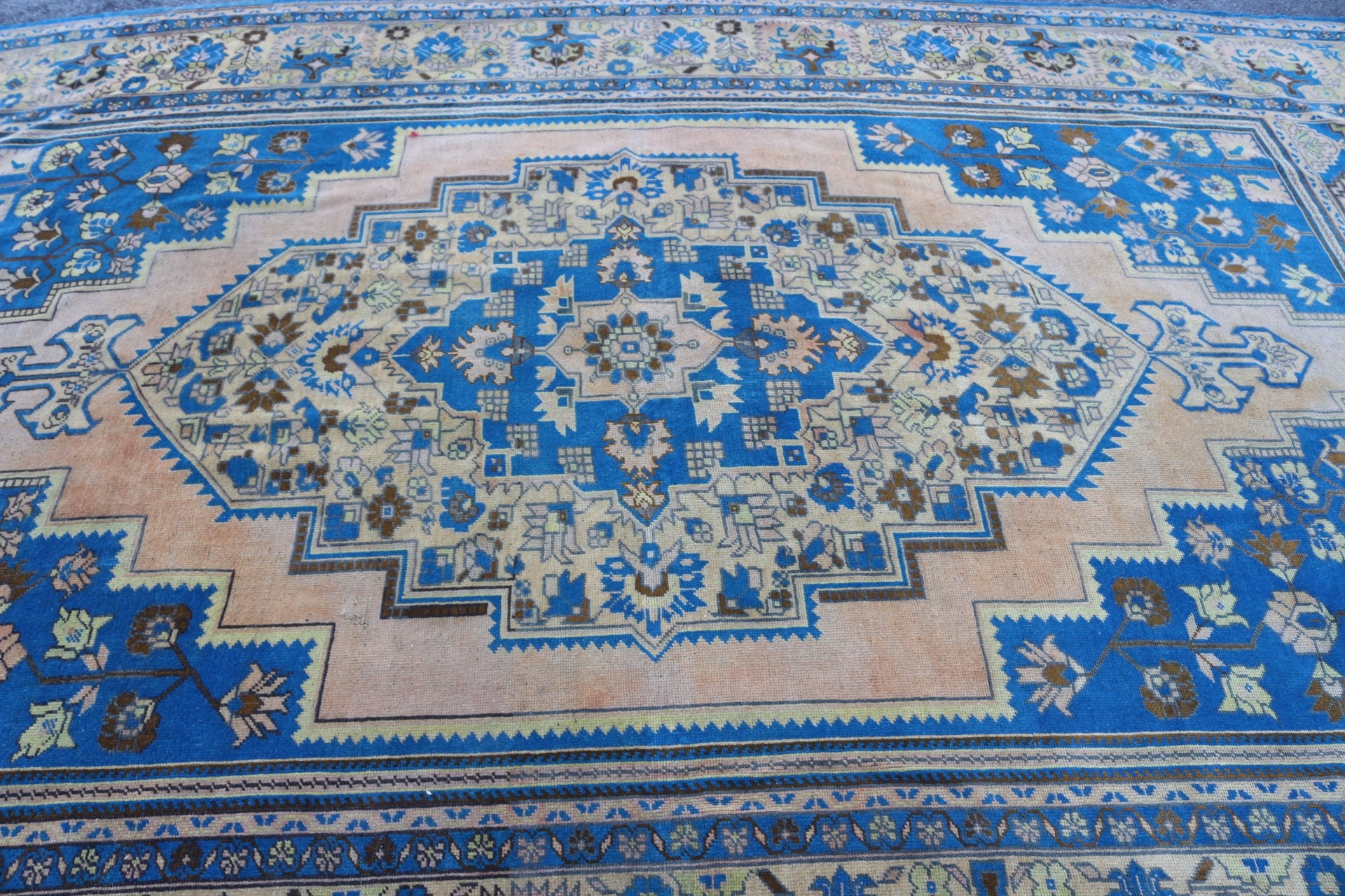 Blue Floor Rug, 7.6x11.7 ft Oversize Rug, Turkish Rug, Living Room Rug, Custom Rug, Anatolian Rugs, Salon Rug, Vintage Rug